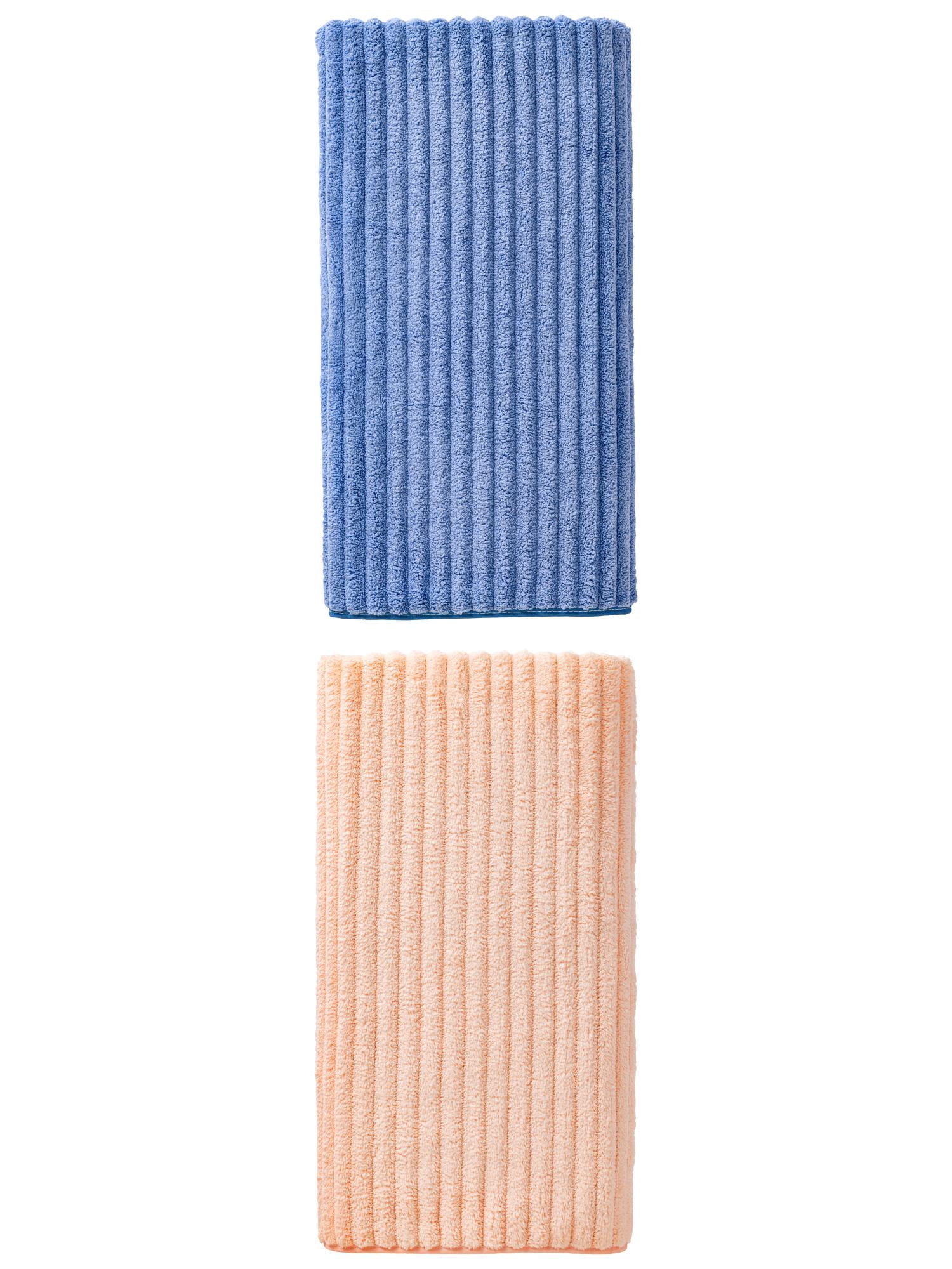 Unique Bargains Soft Absorbent Coral Fleece Towel 2 Pack Peach Pink/Sky Blue 55"x28"