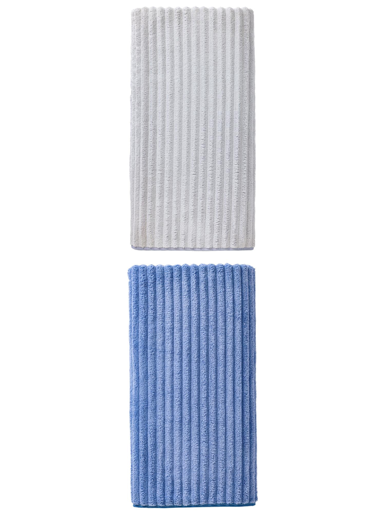 Unique Bargains Soft Absorbent Coral Fleece Towel 2 Pack Sky Blue/Light Grey 55"x28"
