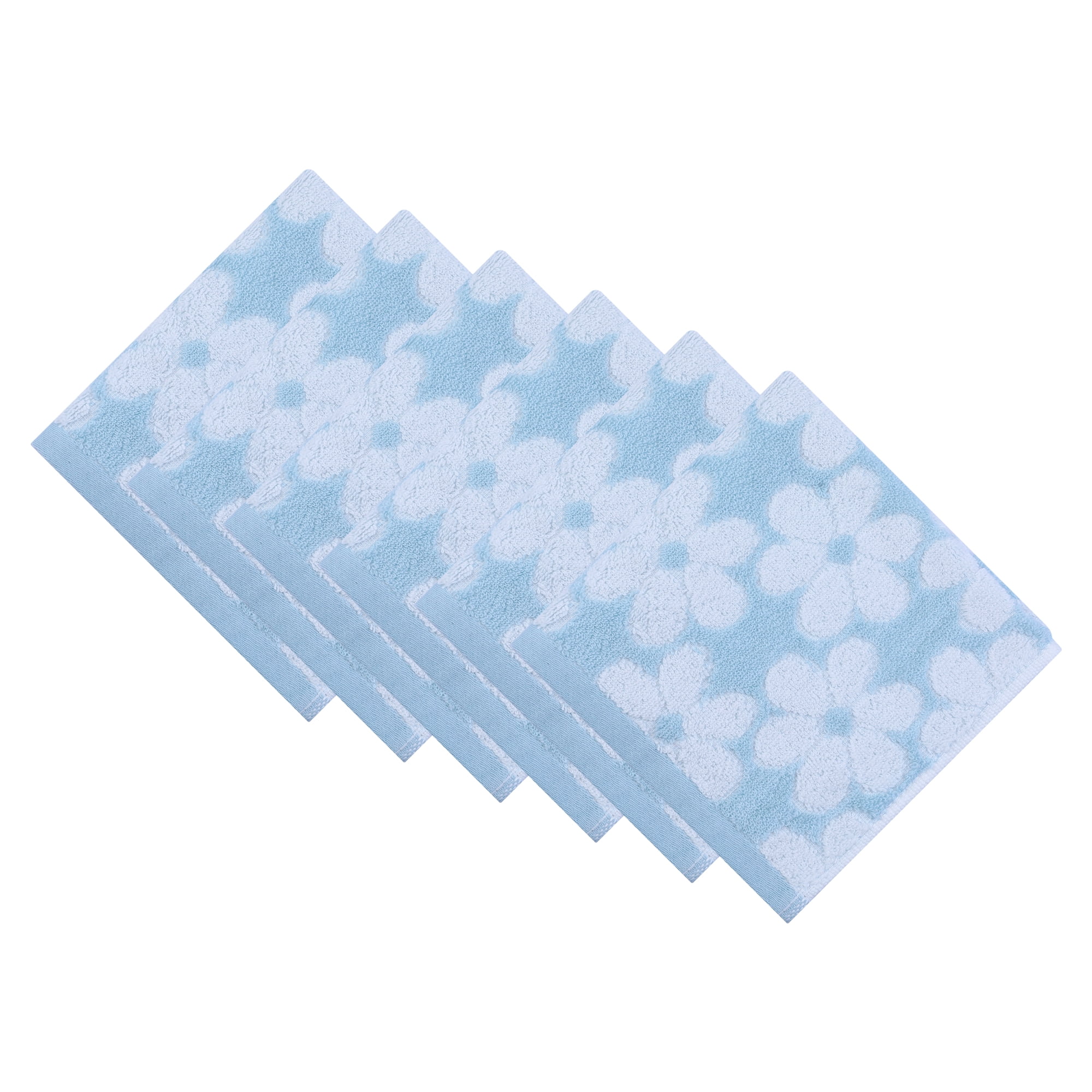 Unique Bargains Soft Absorbent Cotton Floral Print Washcloths Blue 6pk