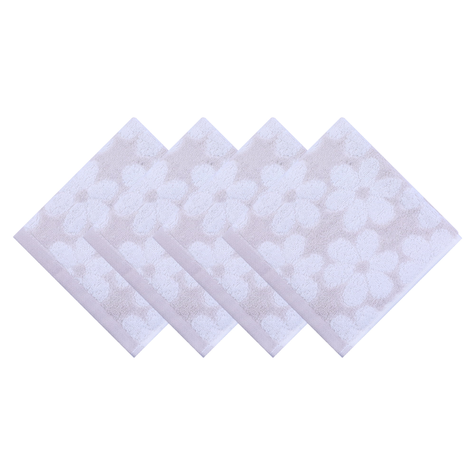 Unique Bargains Soft Absorbent Cotton Floral Print Washcloths Grey 4pk