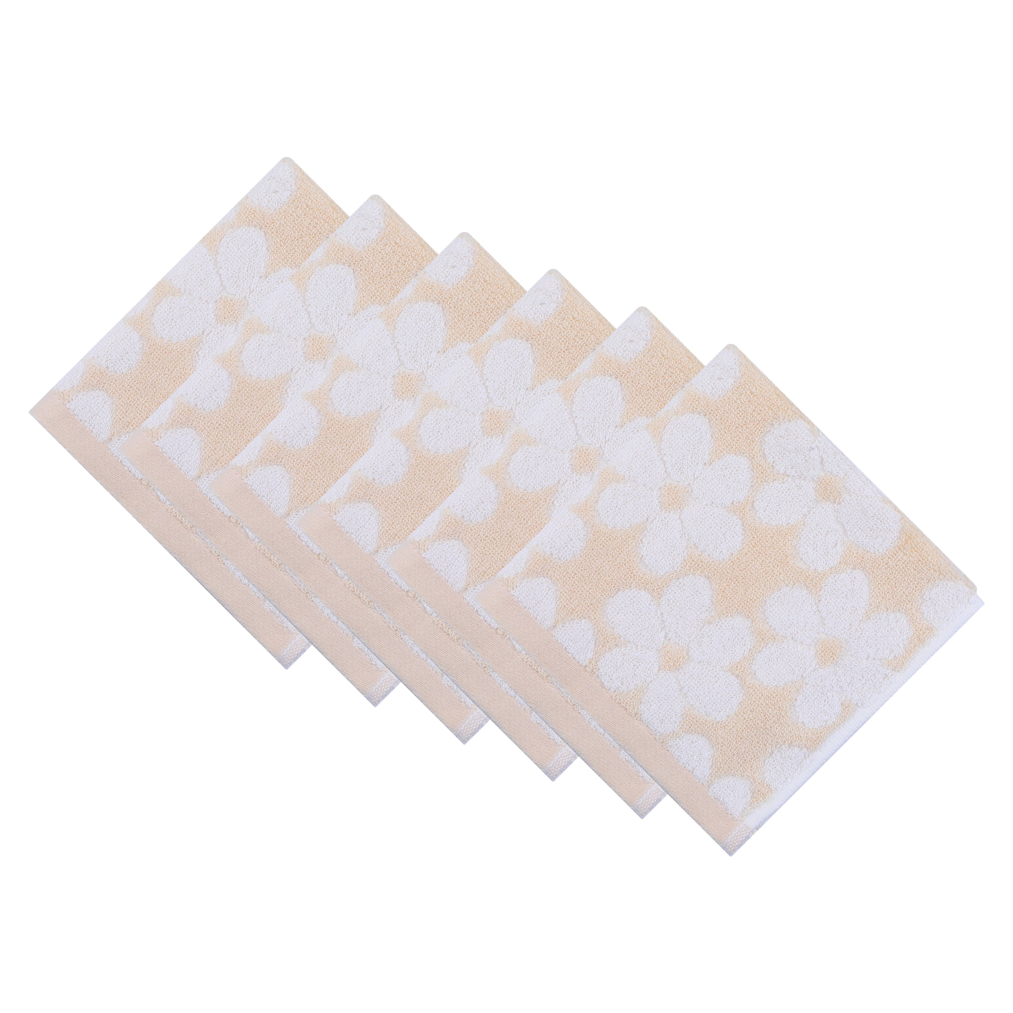 Unique Bargains Soft Absorbent Cotton Floral Print Washcloths Yellow 6pk