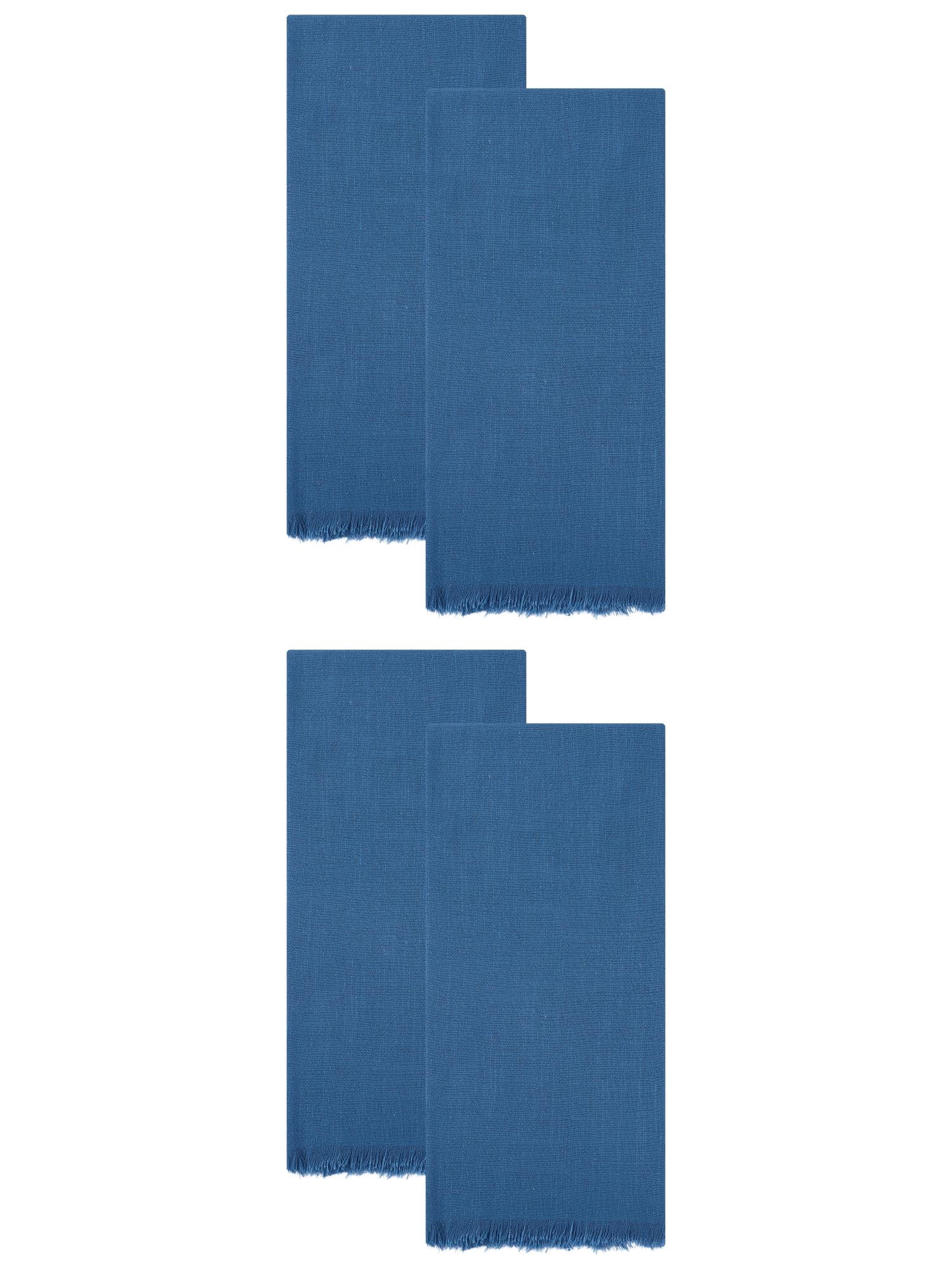 Unique Bargains Soft Absorbent Cotton Linen Kitchen Towels 4 Pack Blue 18" x 18"