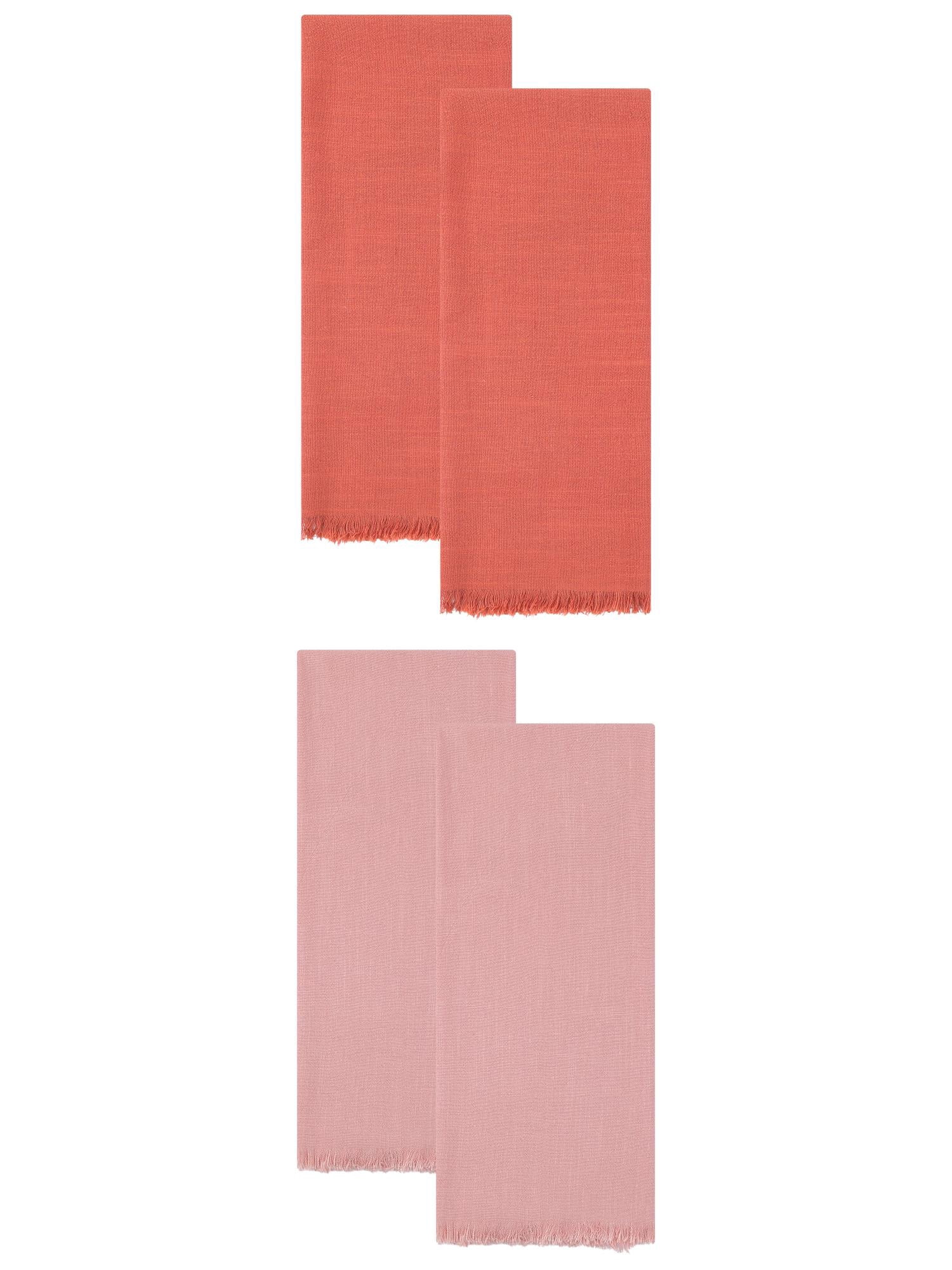 Unique Bargains Soft Absorbent Cotton Linen Kitchen Towels 4 Pack Orange/Pink 18" x 18"