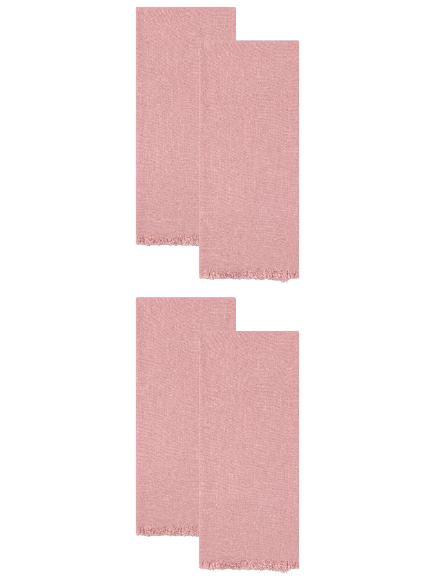 Unique Bargains Soft Absorbent Cotton Linen Kitchen Towels 4 Pack Pink 18" x 18"