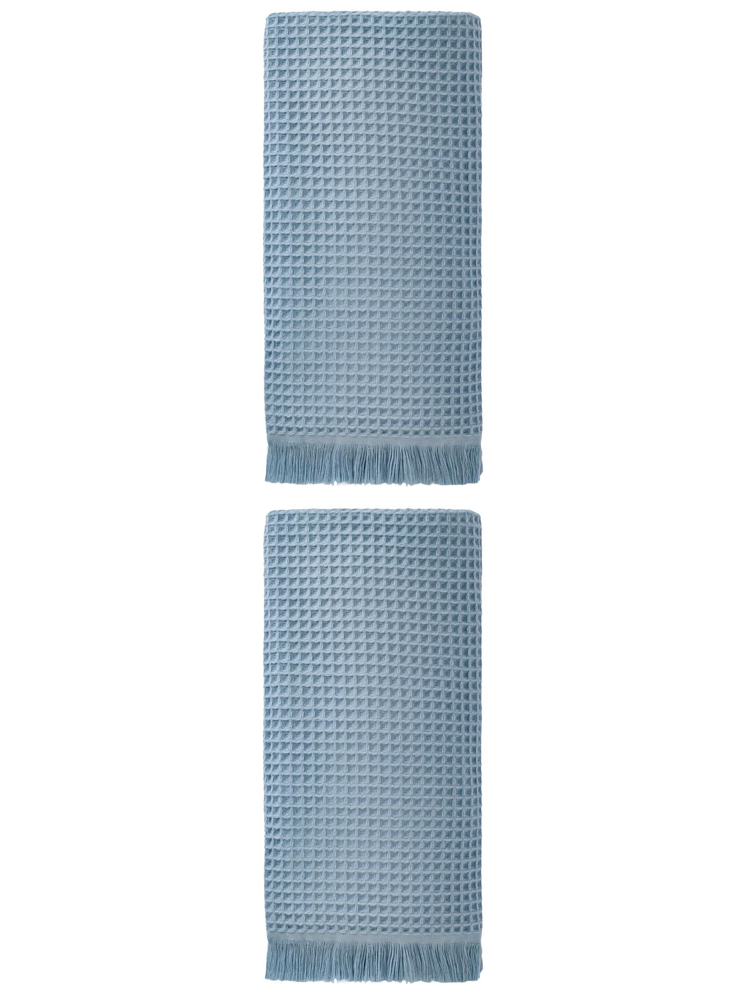 Unique Bargains Soft Absorbent Cotton Waffle Bath Towel Blue 71"x35"