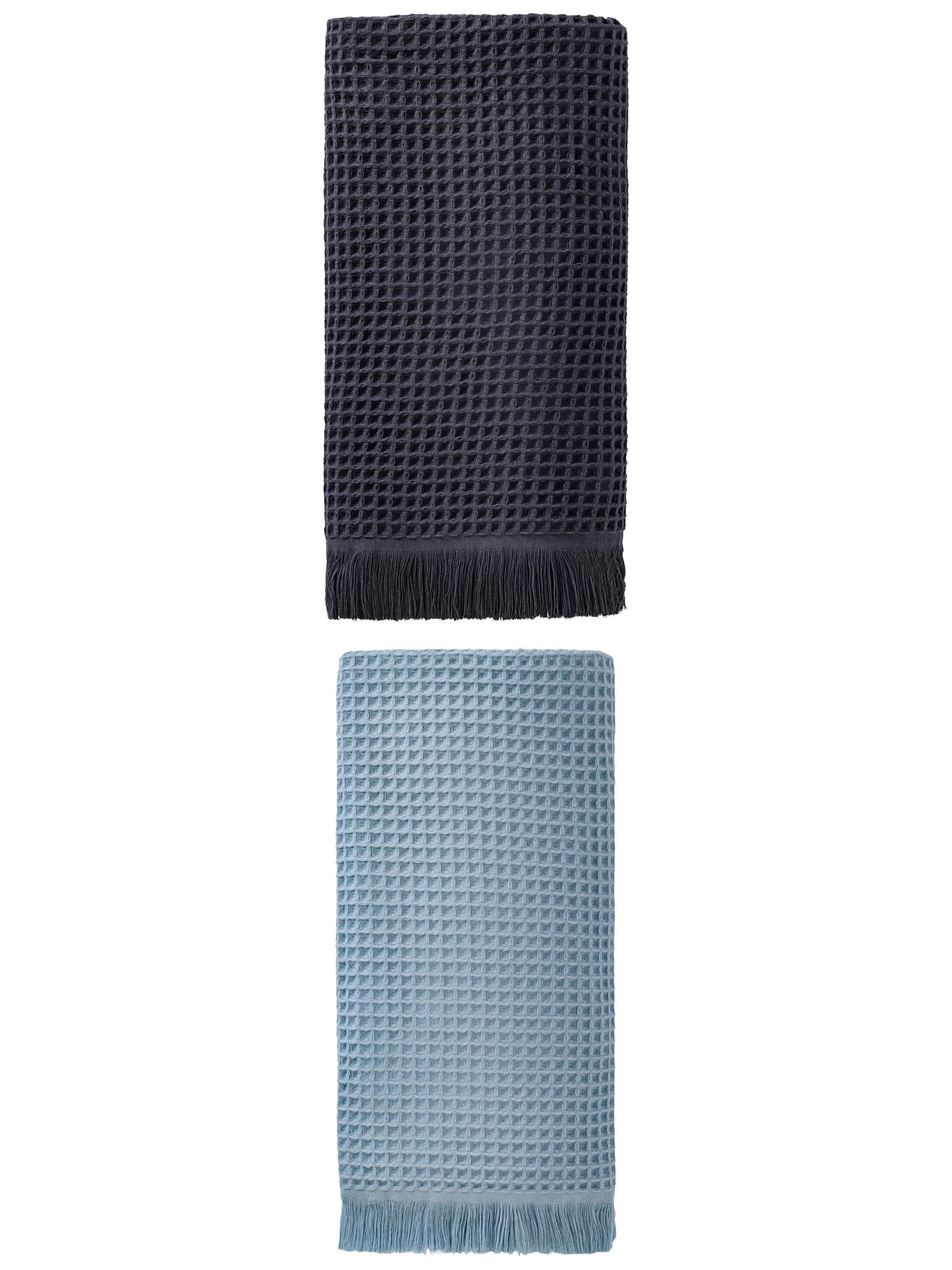 Unique Bargains Soft Absorbent Cotton Waffle Bath Towel Blue/Dark Blue 71"x35"