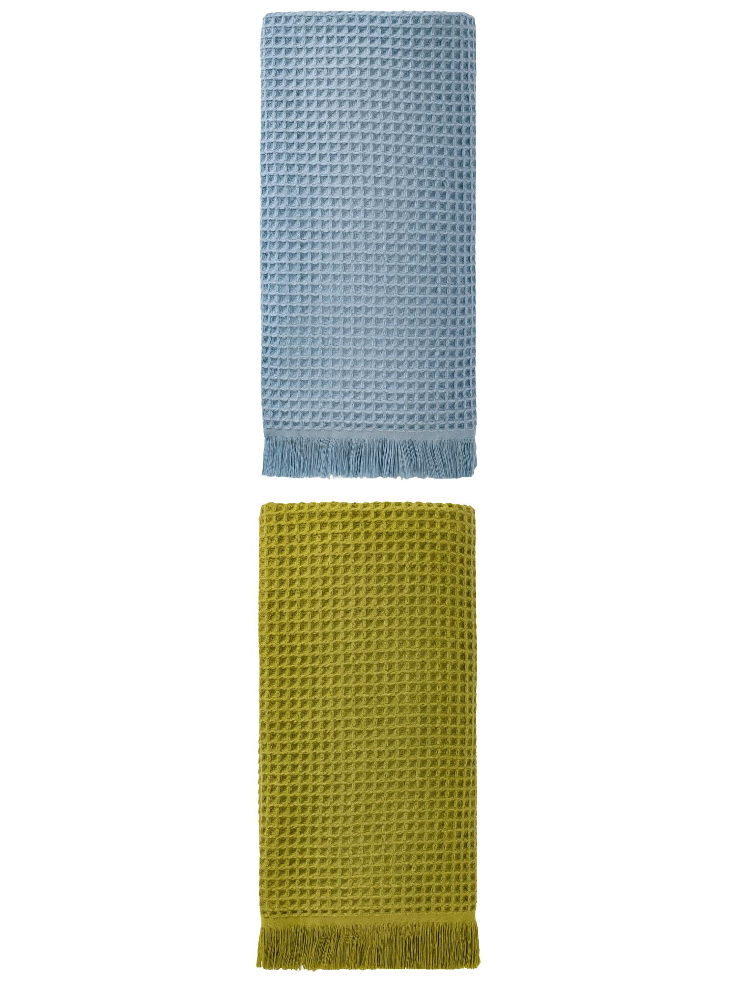 Unique Bargains Soft Absorbent Cotton Waffle Bath Towel Green/Blue 71"x35"