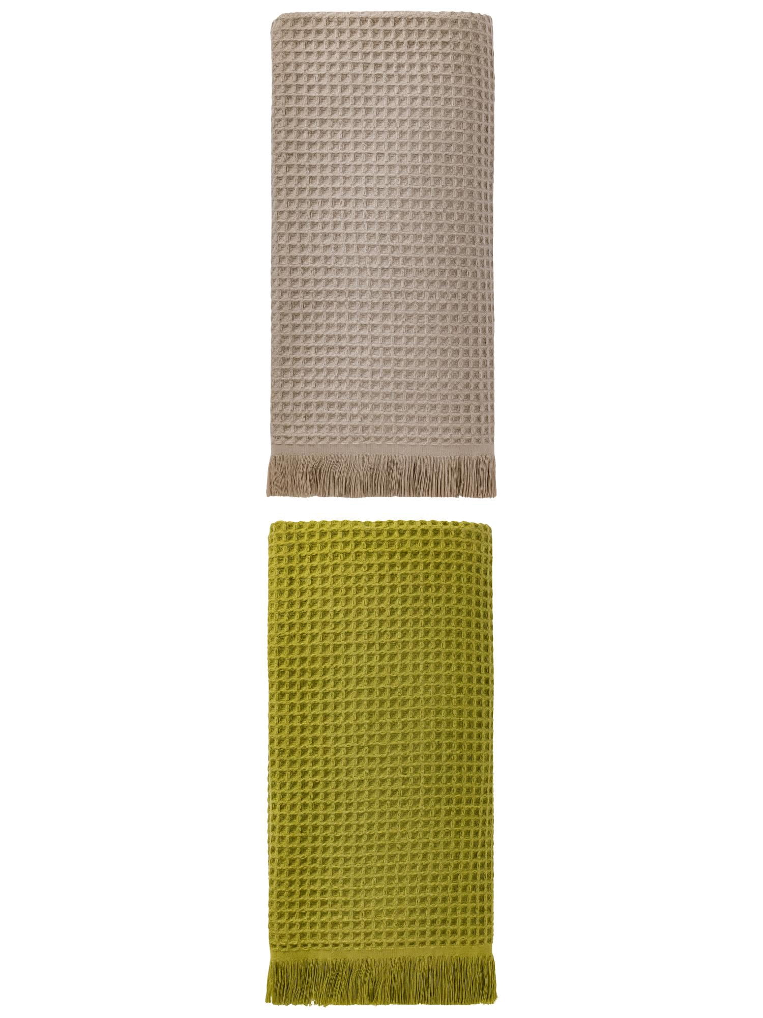 Unique Bargains Soft Absorbent Cotton Waffle Bath Towel Green/Camel 71"x35"