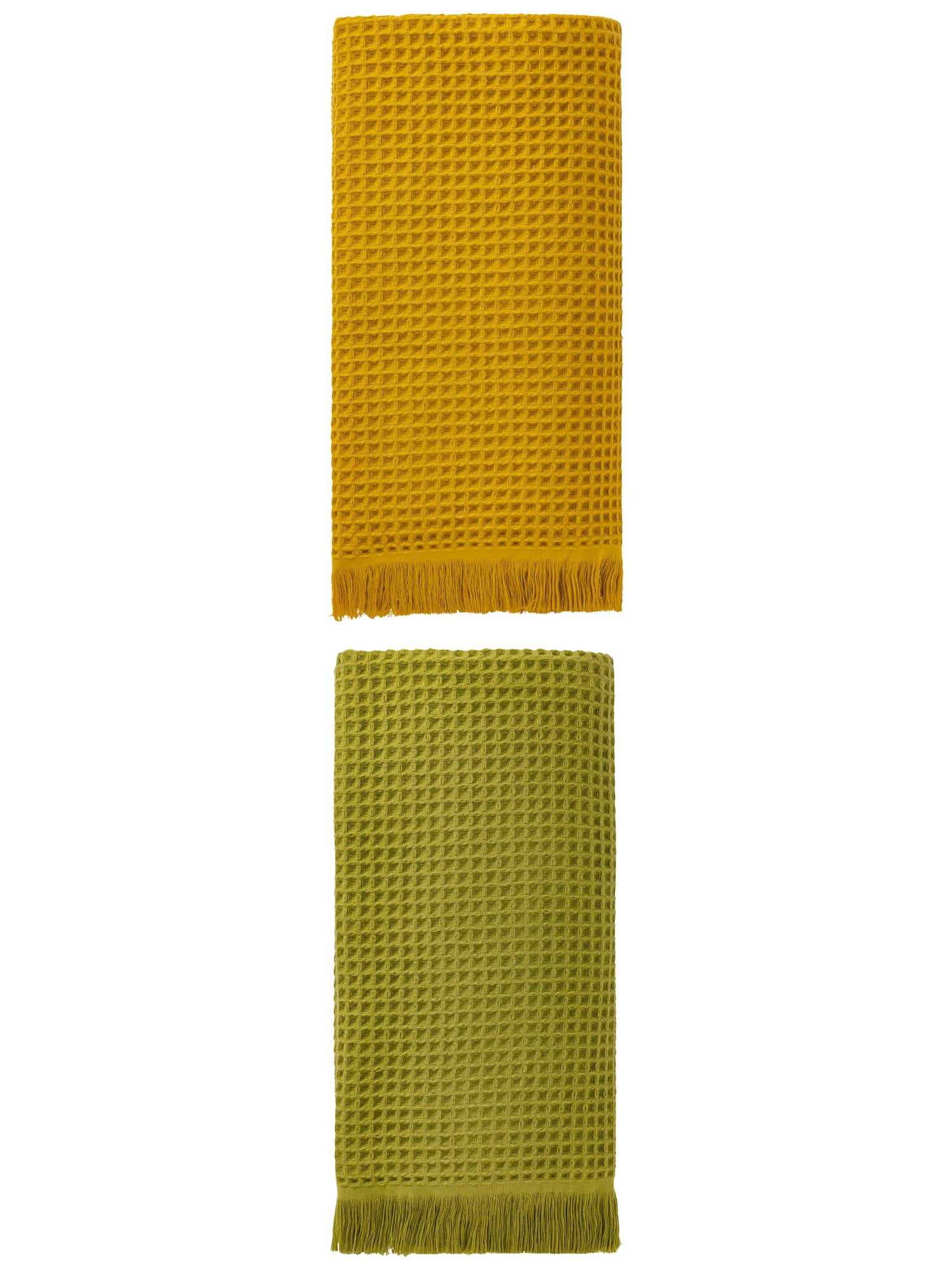 Unique Bargains Soft Absorbent Cotton Waffle Bath Towel Green/Yellow 71"x35"