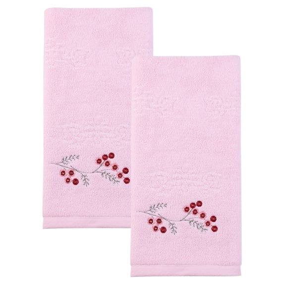 Unique Bargains Soft Absorbent Floral Cotton Hand Towels Pink 29" x 13"