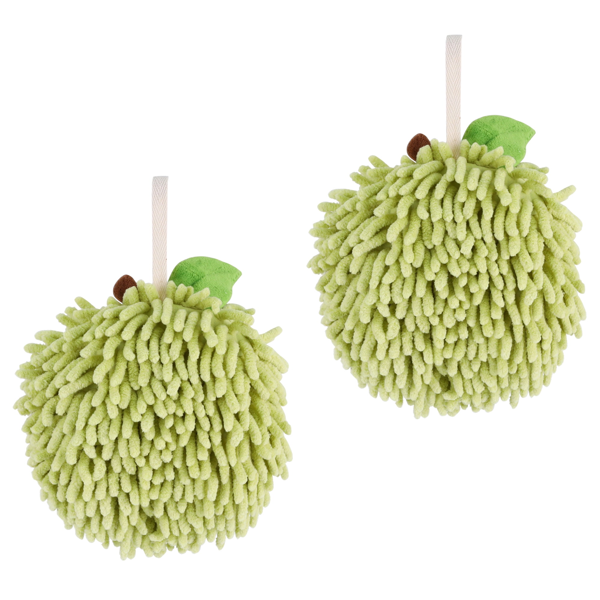Unique Bargains Soft Absorbent Fluffy Chenille Ball Hand Towels Green 2