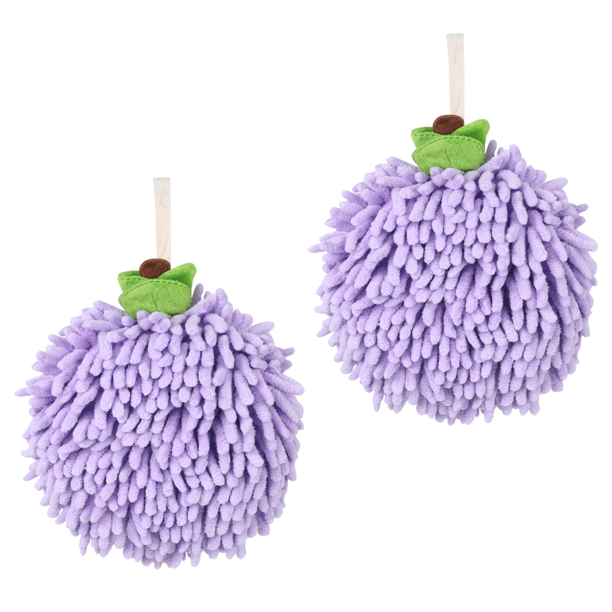 Unique Bargains Soft Absorbent Fluffy Chenille Ball Hand Towels Purple 2
