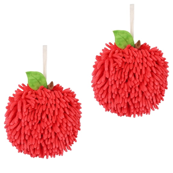 Unique Bargains Soft Absorbent Fluffy Chenille Ball Hand Towels 6" x 6" Red 2