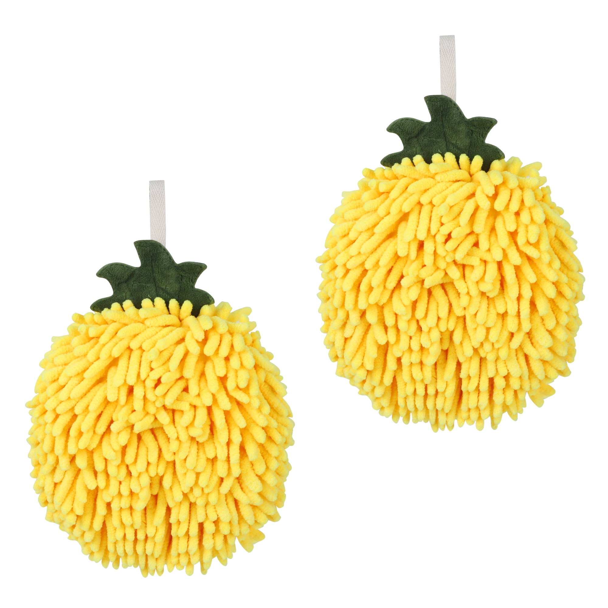 Unique Bargains Soft Absorbent Fluffy Chenille Ball Hand Towels Yellow 2