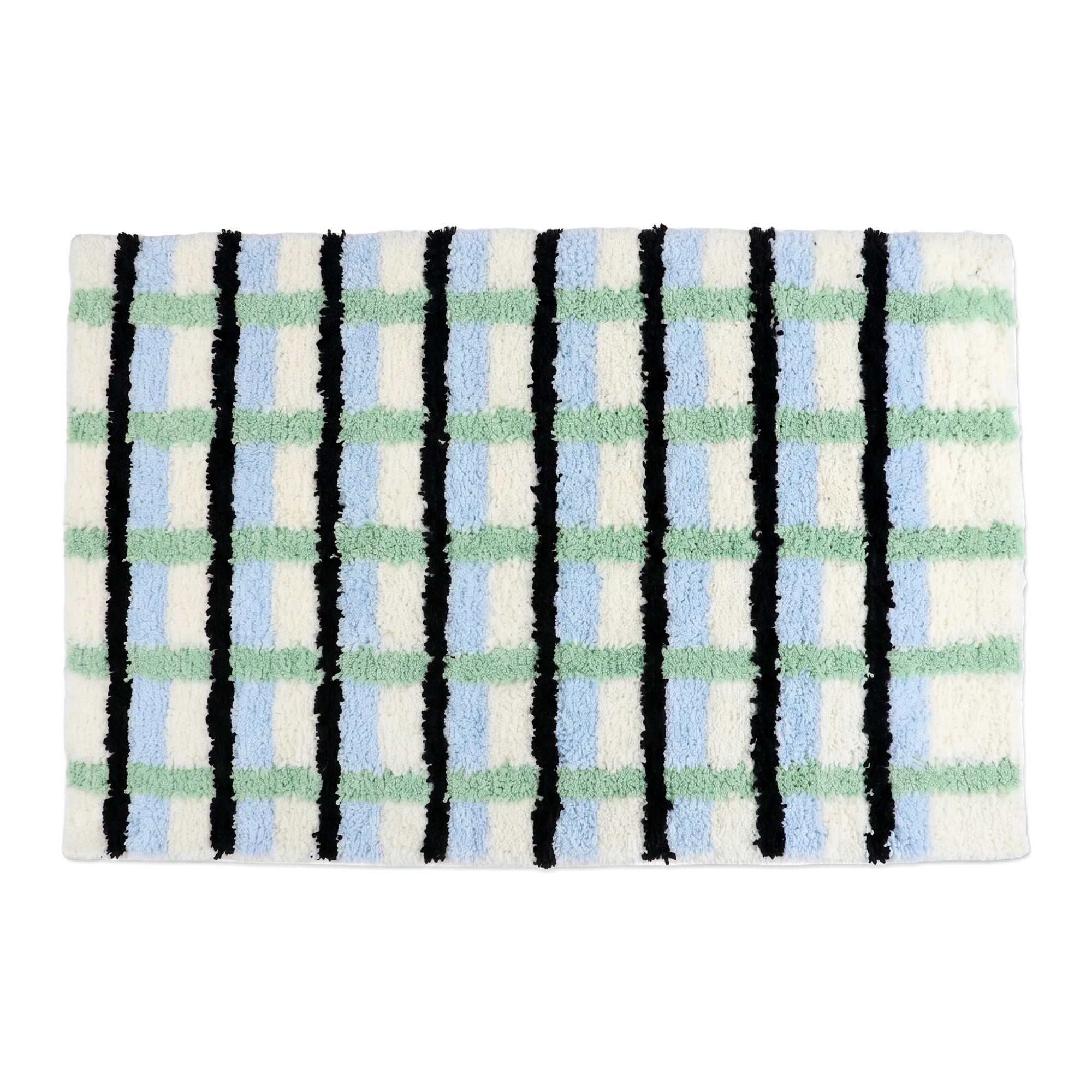 Unique Bargains Absorbent Plush Non-Slip Washable Checkered Rug Blue 32" x 20"