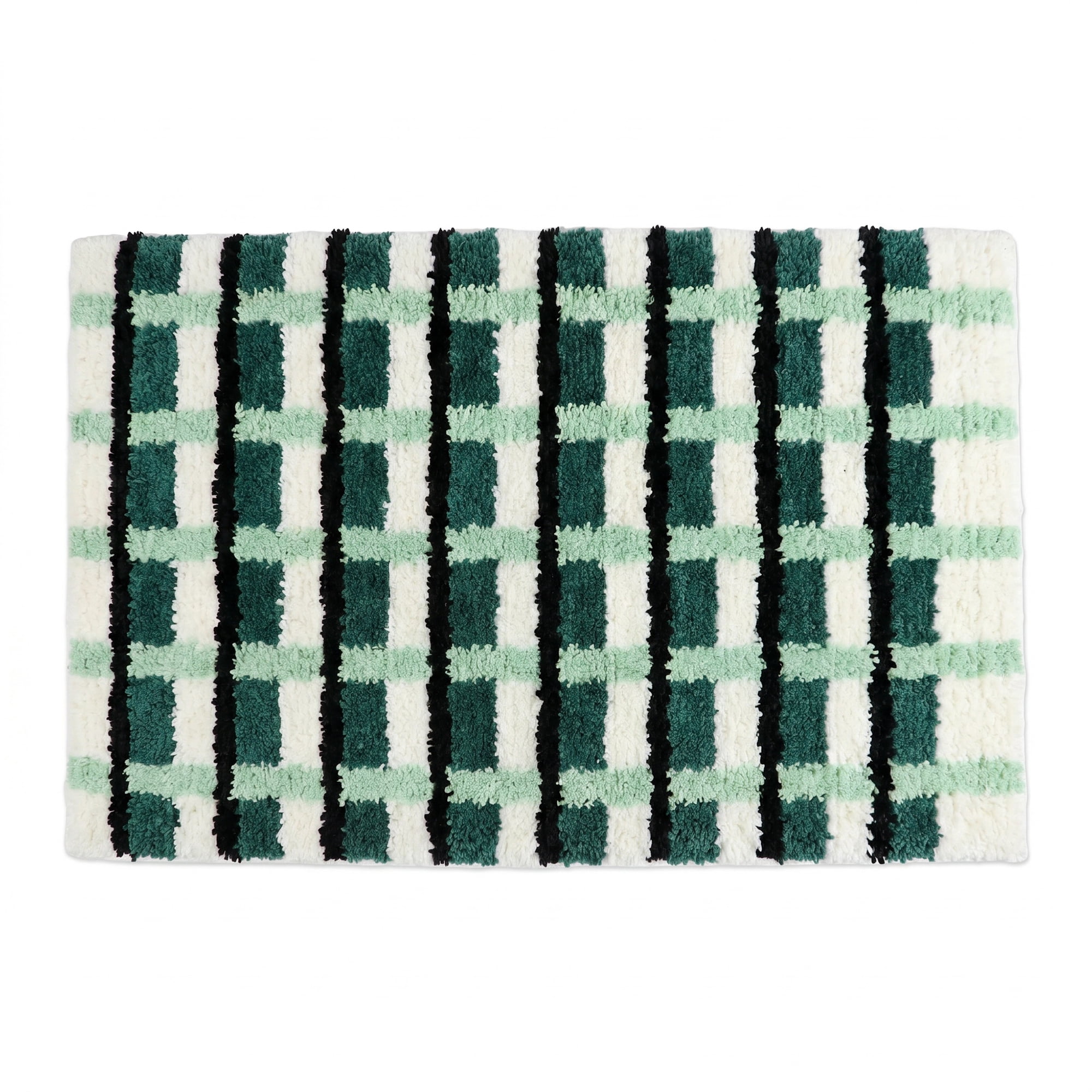 Unique Bargains Absorbent Plush Non-Slip Washable Checkered Rug Green 32" x 20"