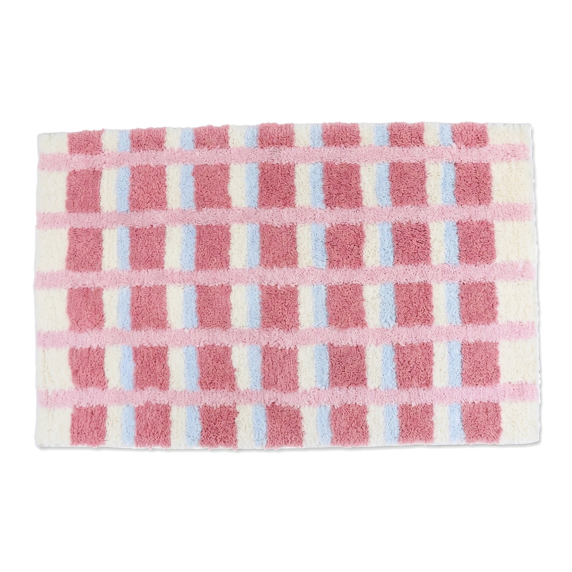 Unique Bargains Absorbent Plush Non-Slip Washable Checkered Rug Pink 24" x 16"