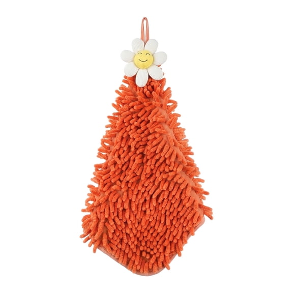 Unique Bargains Soft Absorbent Quick Dry Cute Flower Chenille Hand Towels Orange 12" x 12"