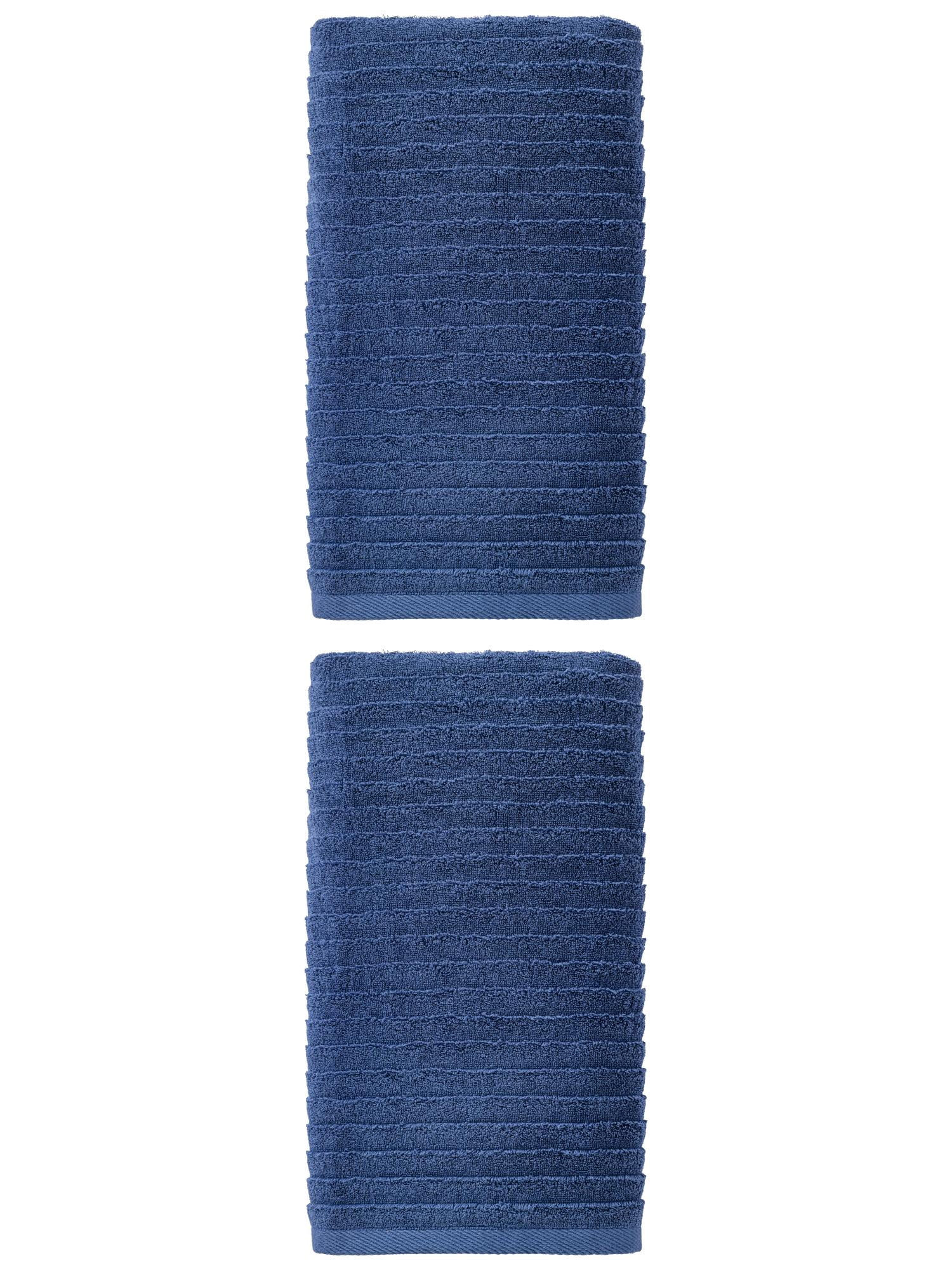 Unique Bargains Soft Absorbent Striped Bath Towel 2 Pack Dark Blue 55"x28"
