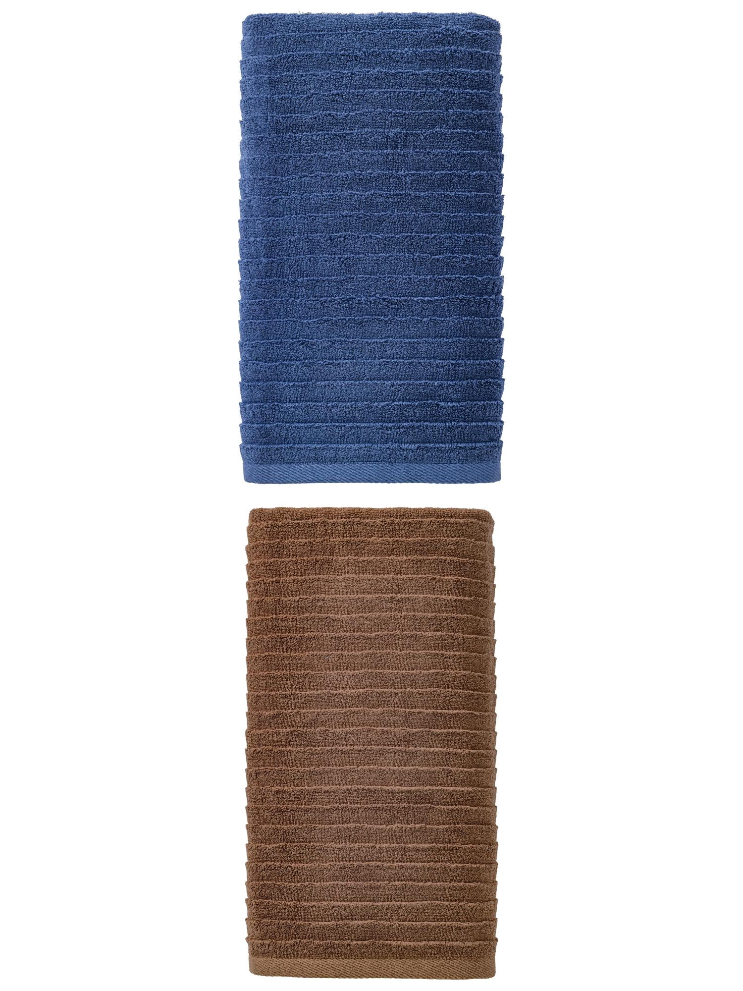Unique Bargains Soft Absorbent Striped Bath Towel 2 Pack Dark Blue/Dark Brown 55"x28"