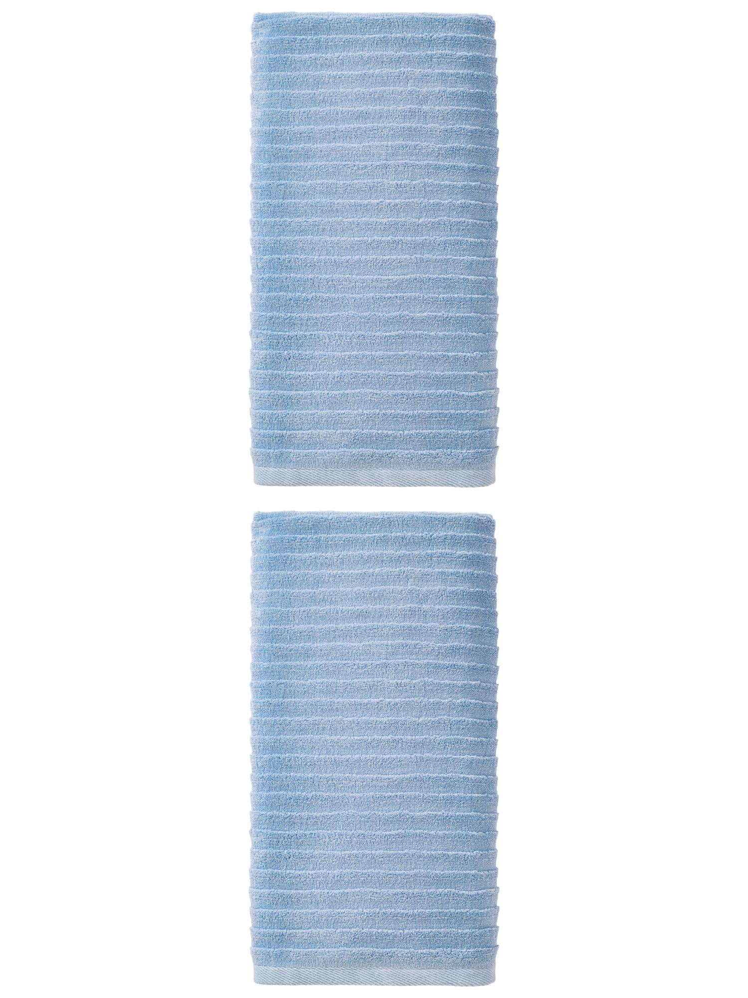 Unique Bargains Soft Absorbent Striped Bath Towel 2 Pack Light Blue 55"x28"
