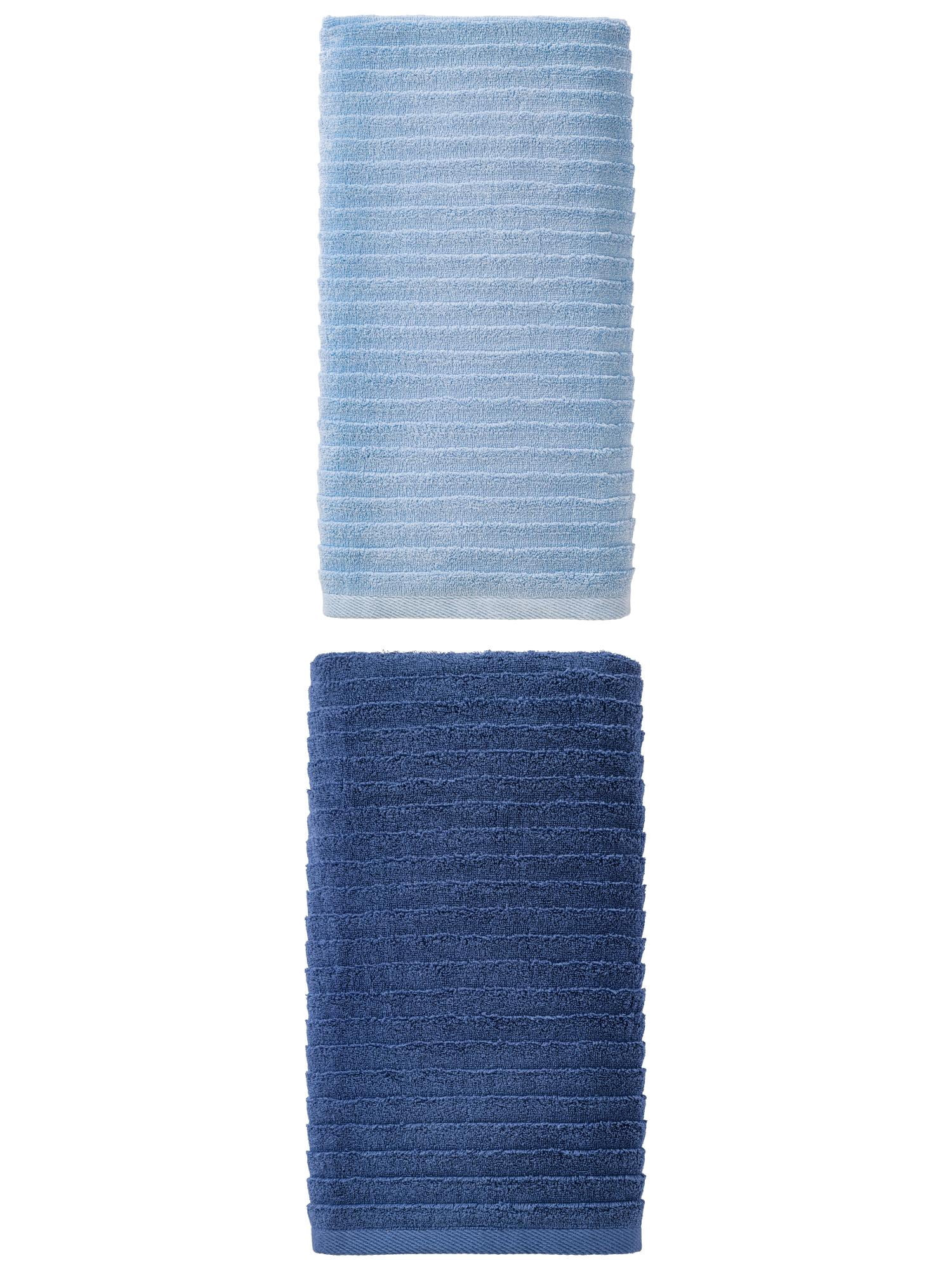 Unique Bargains Soft Absorbent Striped Bath Towel 2 Pack Light Blue/Dark Blue 55"x28"