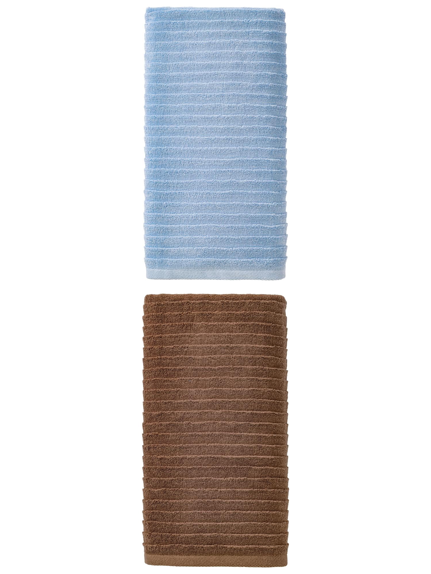 Unique Bargains Soft Absorbent Striped Bath Towel 2 Pack Light Blue/Dark Brown 55"x28"