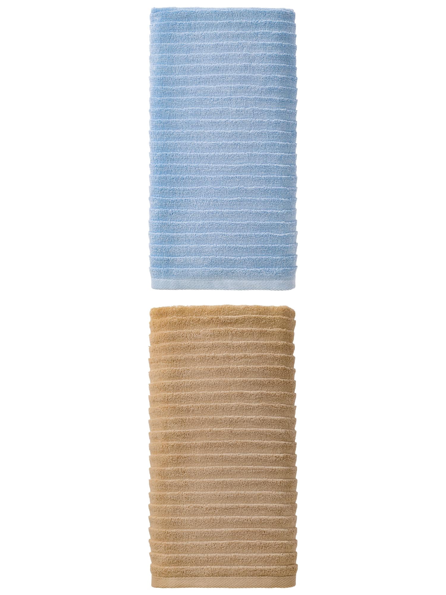Unique Bargains Soft Absorbent Striped Bath Towel 2 Pack Light Blue/Light Brown 55"x28"