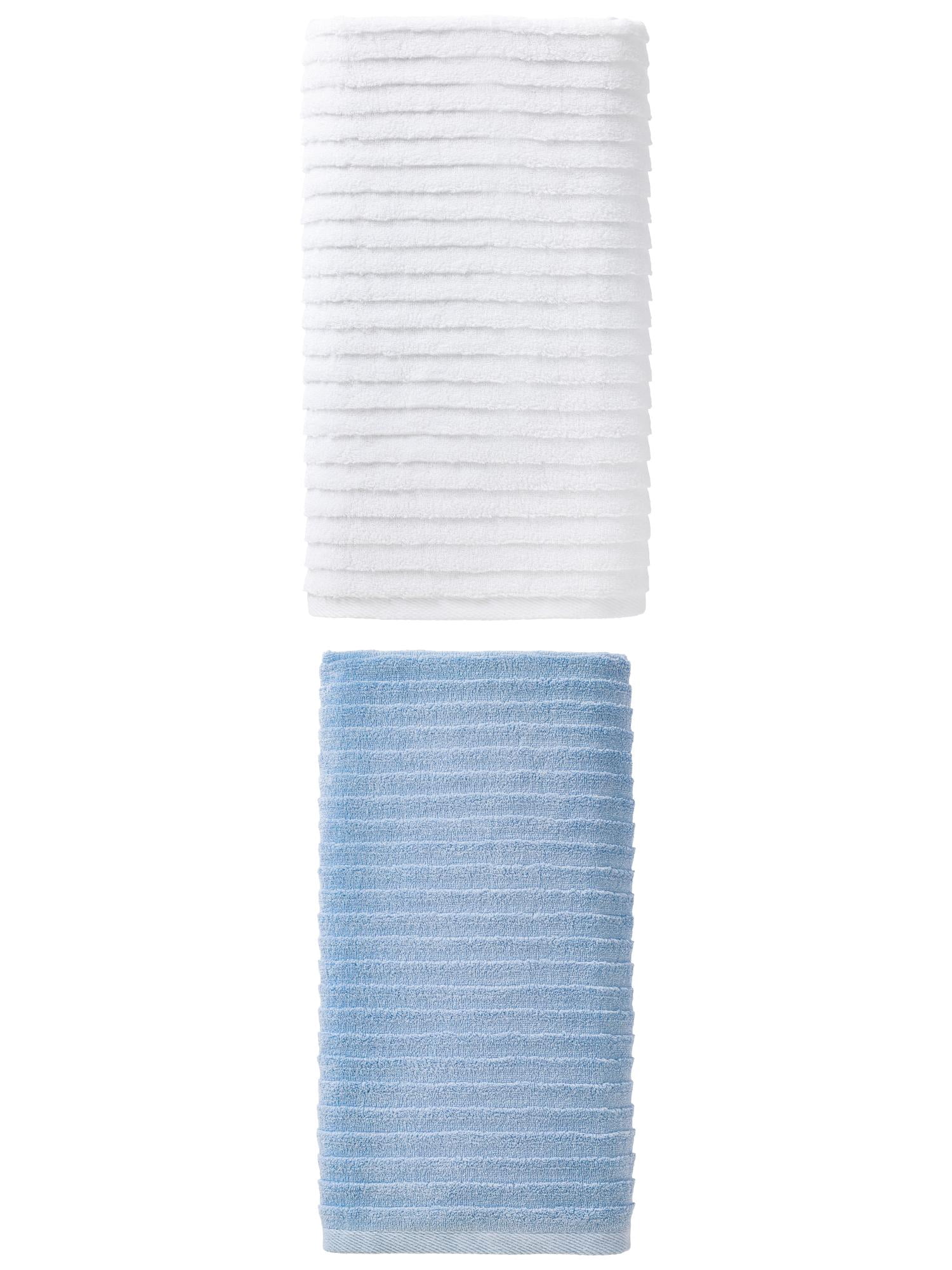 Unique Bargains Soft Absorbent Striped Bath Towel 2 Pack Light Blue/White 55"x28"