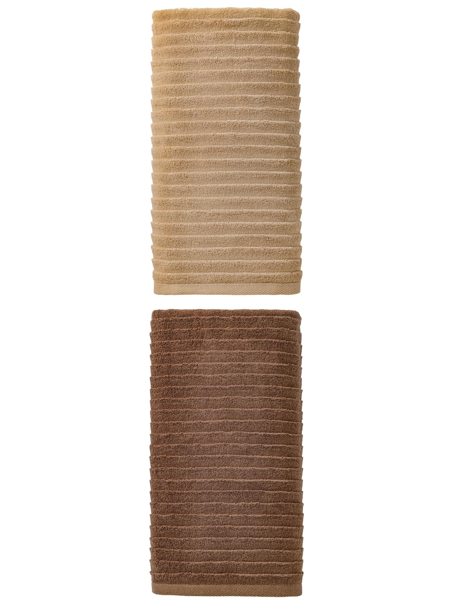Unique Bargains Soft Absorbent Striped Bath Towel 2 Pack Light Brown/Dark Brown 55"x28"