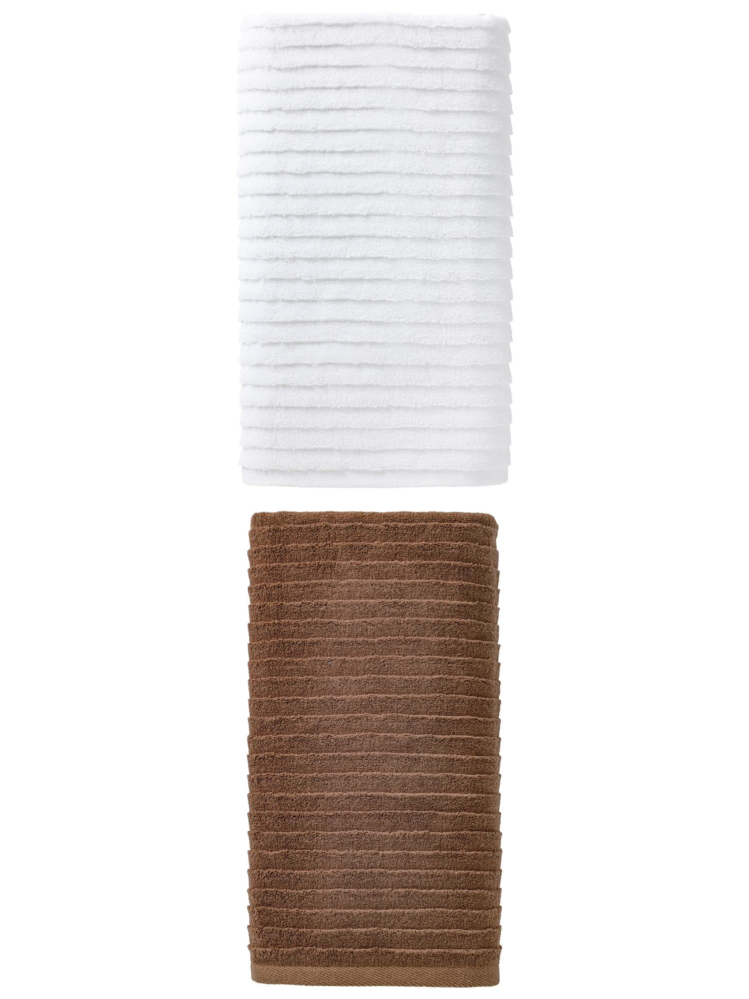 Unique Bargains Soft Absorbent Striped Bath Towel 2 Pack White/Dark Brown 55"x28"