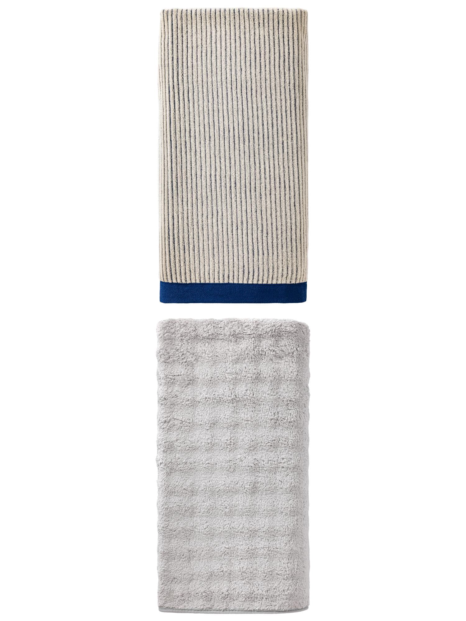 Unique Bargains Soft Bath Towel, Quick Dry, Breathable, Easy Care 2 Pack Blue/Grey 55"x28"