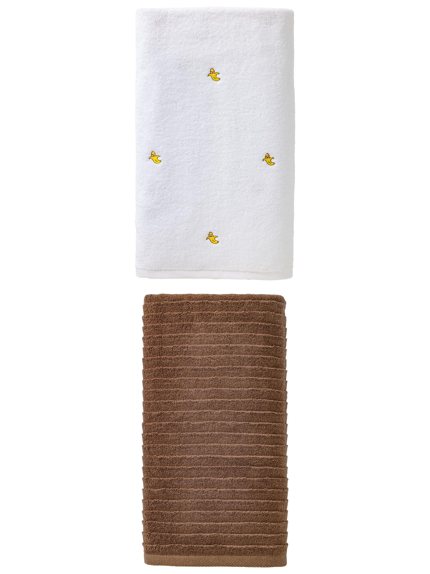 Unique Bargains Soft Breathable Bath Towel 2 Pack Banana White/Dark Brown 55" x 28"