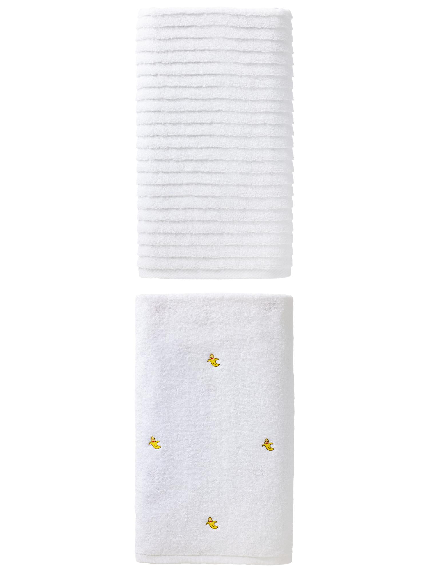 Unique Bargains Soft Breathable Bath Towel 2 Pack Banana White/White 55" x 28"