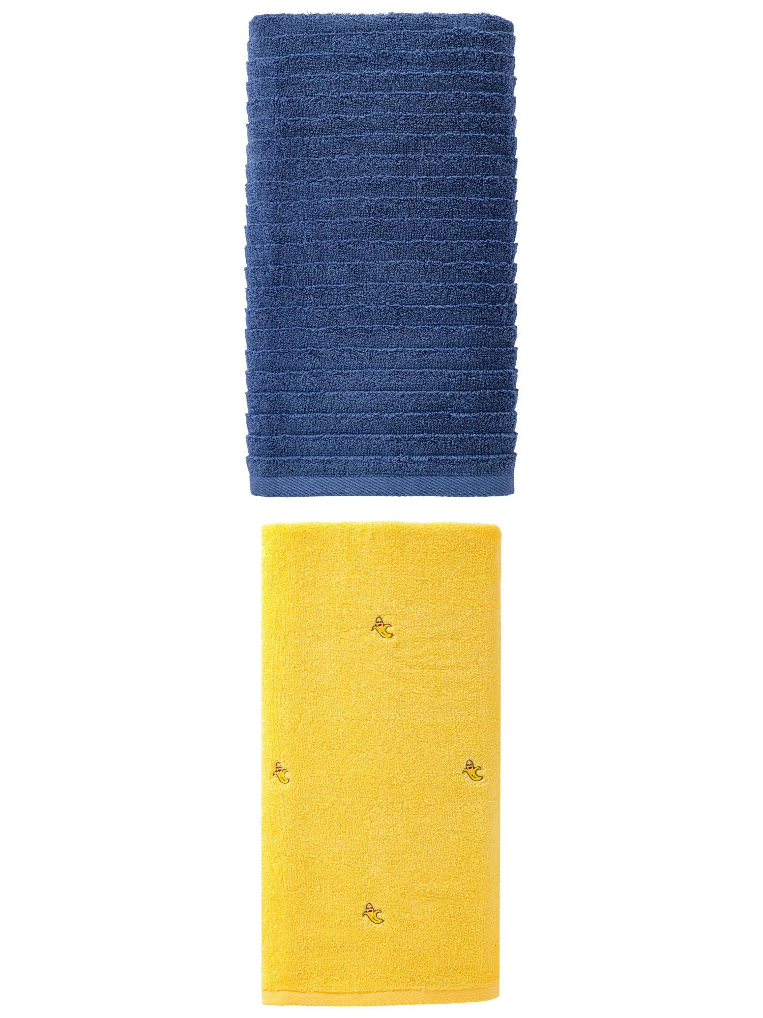 Unique Bargains Soft Breathable Bath Towel 2 Pack Banana Yellow/Dark Blue 55" x 28"