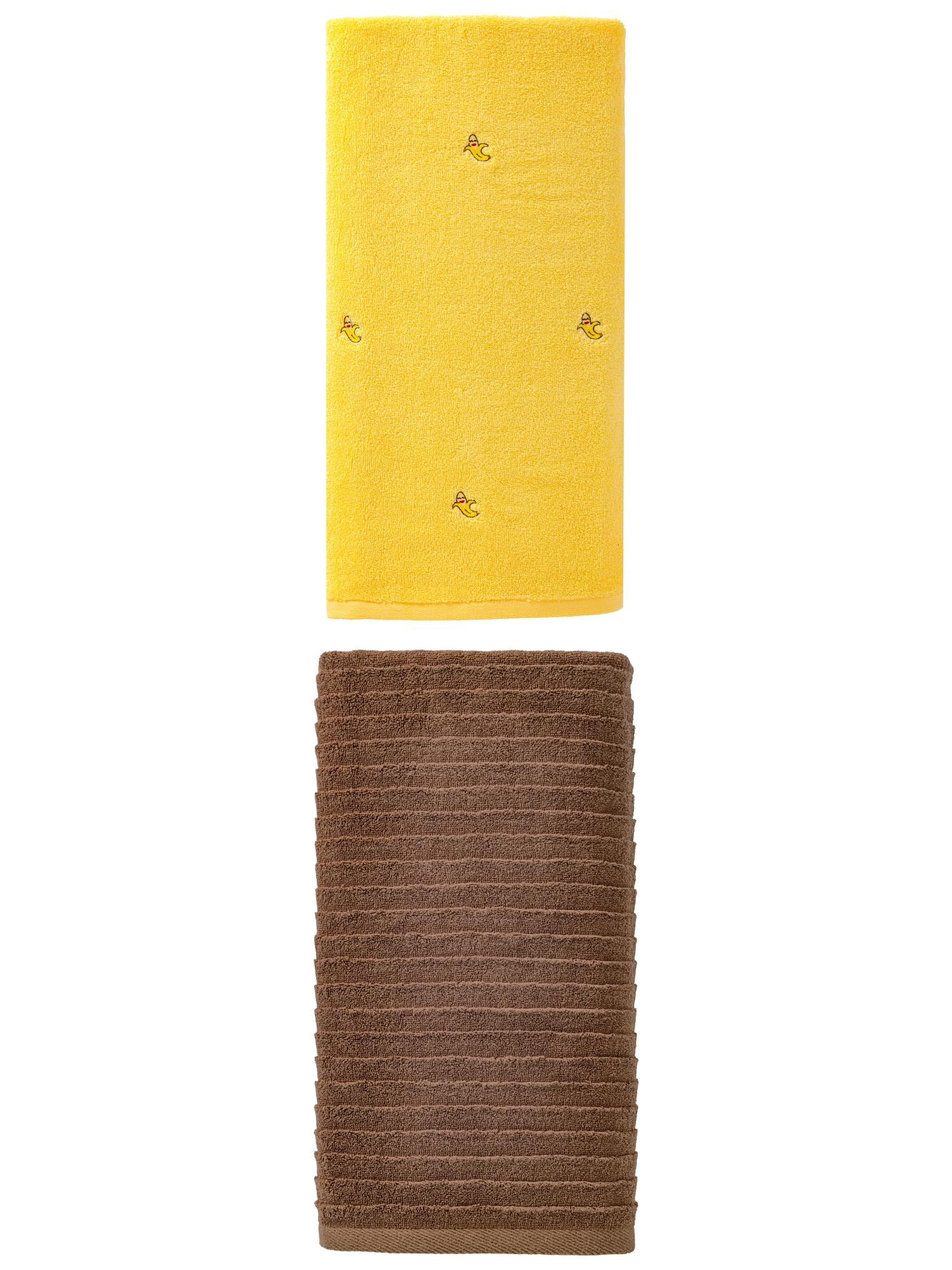 Unique Bargains Soft Breathable Bath Towel 2 Pack Banana Yellow/Dark Brown 55" x 28"