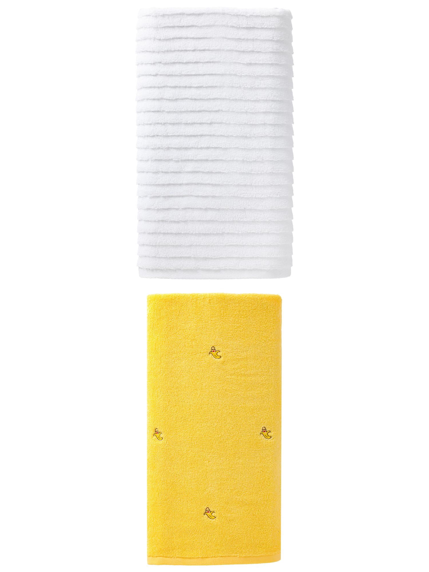 Unique Bargains Soft Breathable Bath Towel 2 Pack Banana Yellow/White 55" x 28"