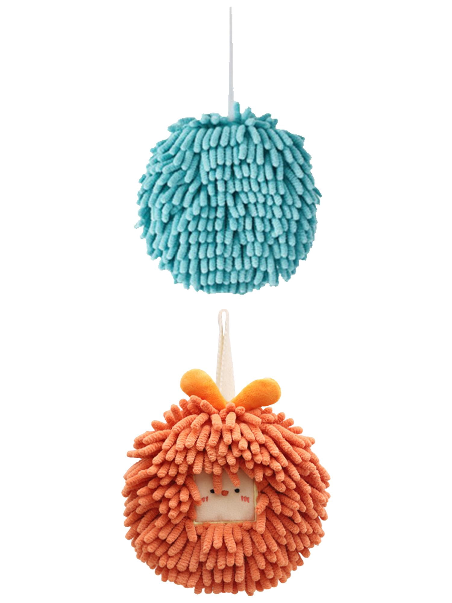 Unique Bargains Soft Chenille Ball Hand Towels 2 Pcs Blue/Orange 6" x 6"/7" x 7"