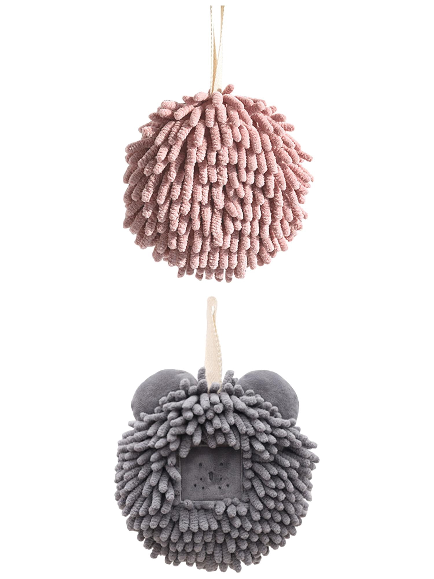 Unique Bargains Soft Chenille Ball Hand Towels 2 Pcs Dark Pink/Dark Grey 6" x 6"/7" x 7"