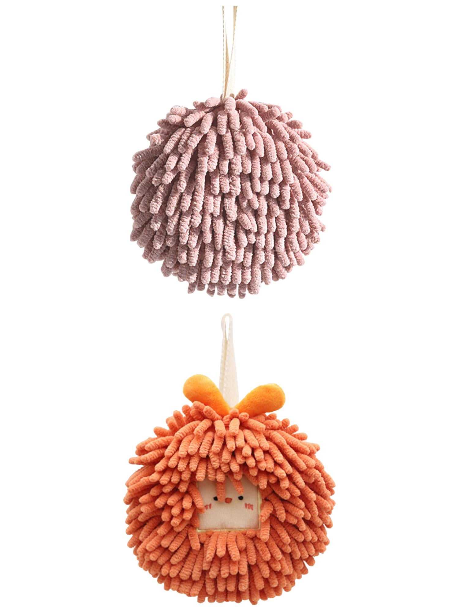 Unique Bargains Soft Chenille Ball Hand Towels 2 Pcs Dark Pink/Orange 6" x 6"/7" x 7"