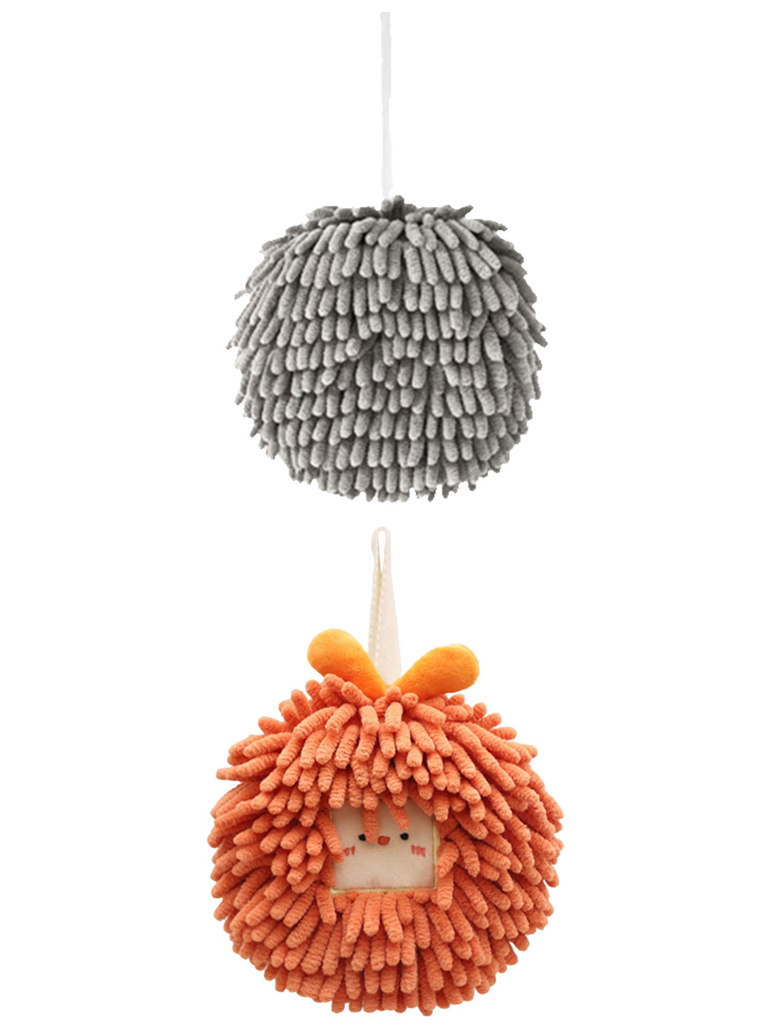 Unique Bargains Soft Chenille Ball Hand Towels 2 Pcs Grey/Orange 6" x 6"/7" x 7"