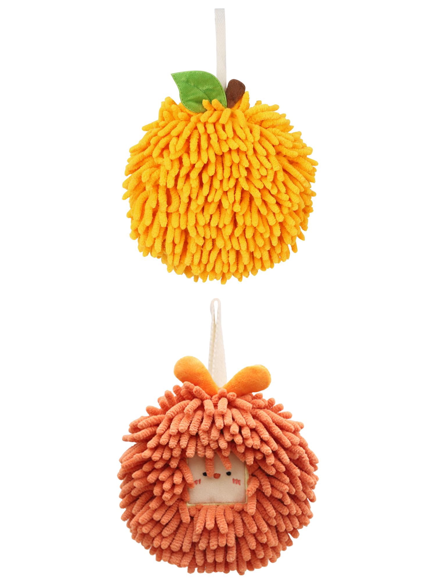 Unique Bargains Soft Chenille Ball Hand Towels 2 Pcs Orange 6" x 6"/7" x 7"