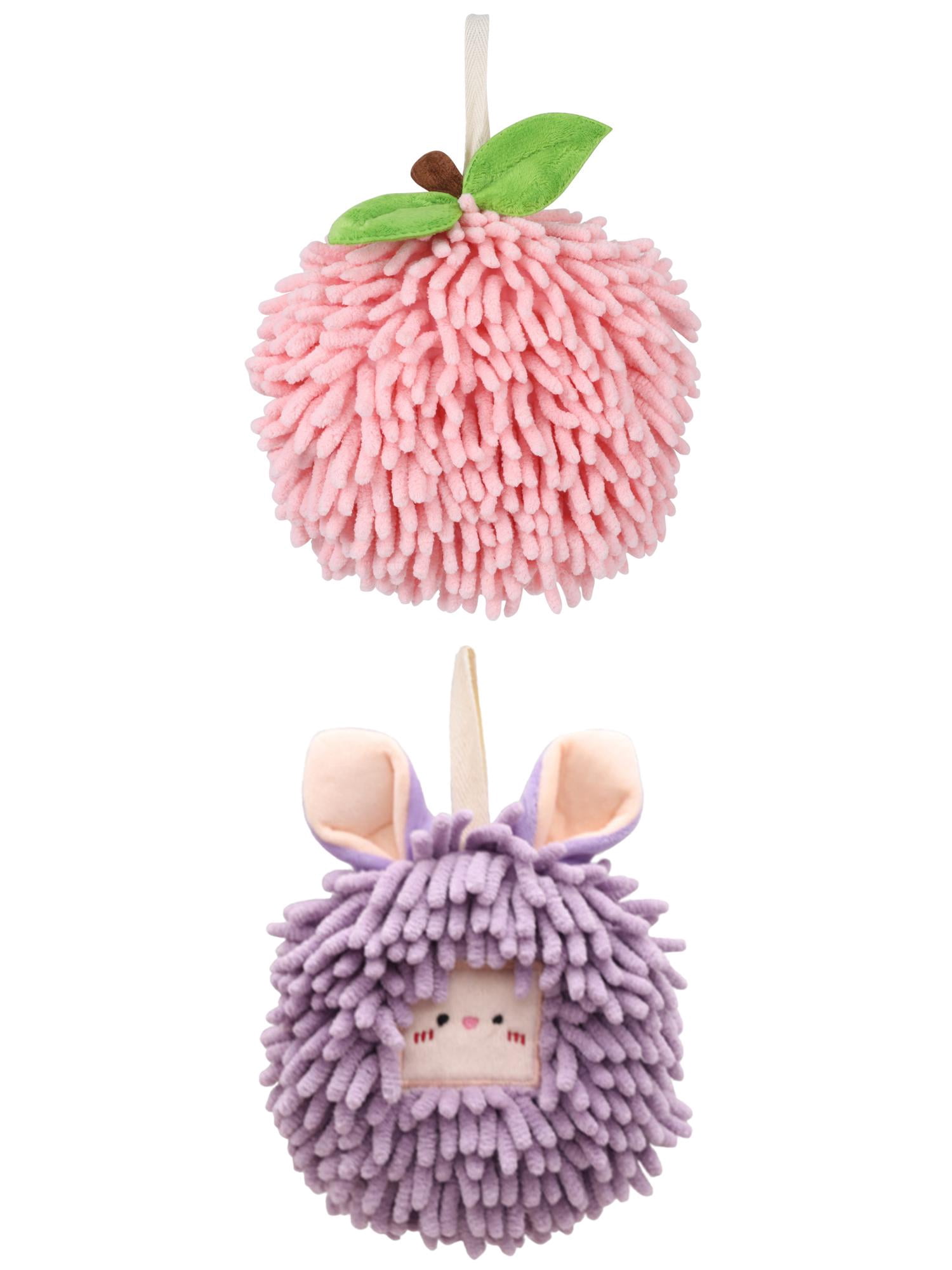 Unique Bargains Soft Chenille Ball Hand Towels 2 Pcs Pink/Purple 6" x 6"/7" x 7"