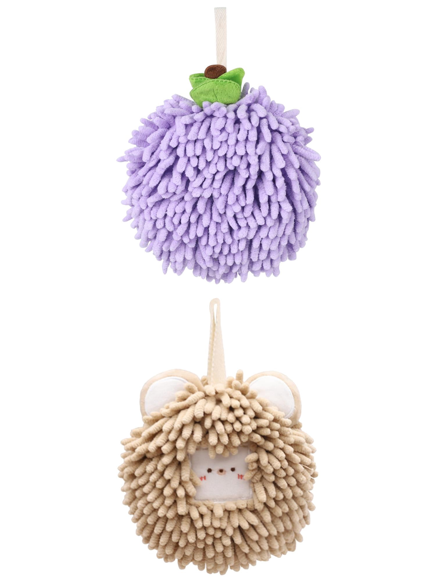 Unique Bargains Soft Chenille Ball Hand Towels 2 Pcs Purple/Brown 6" x 6"/7" x 7"