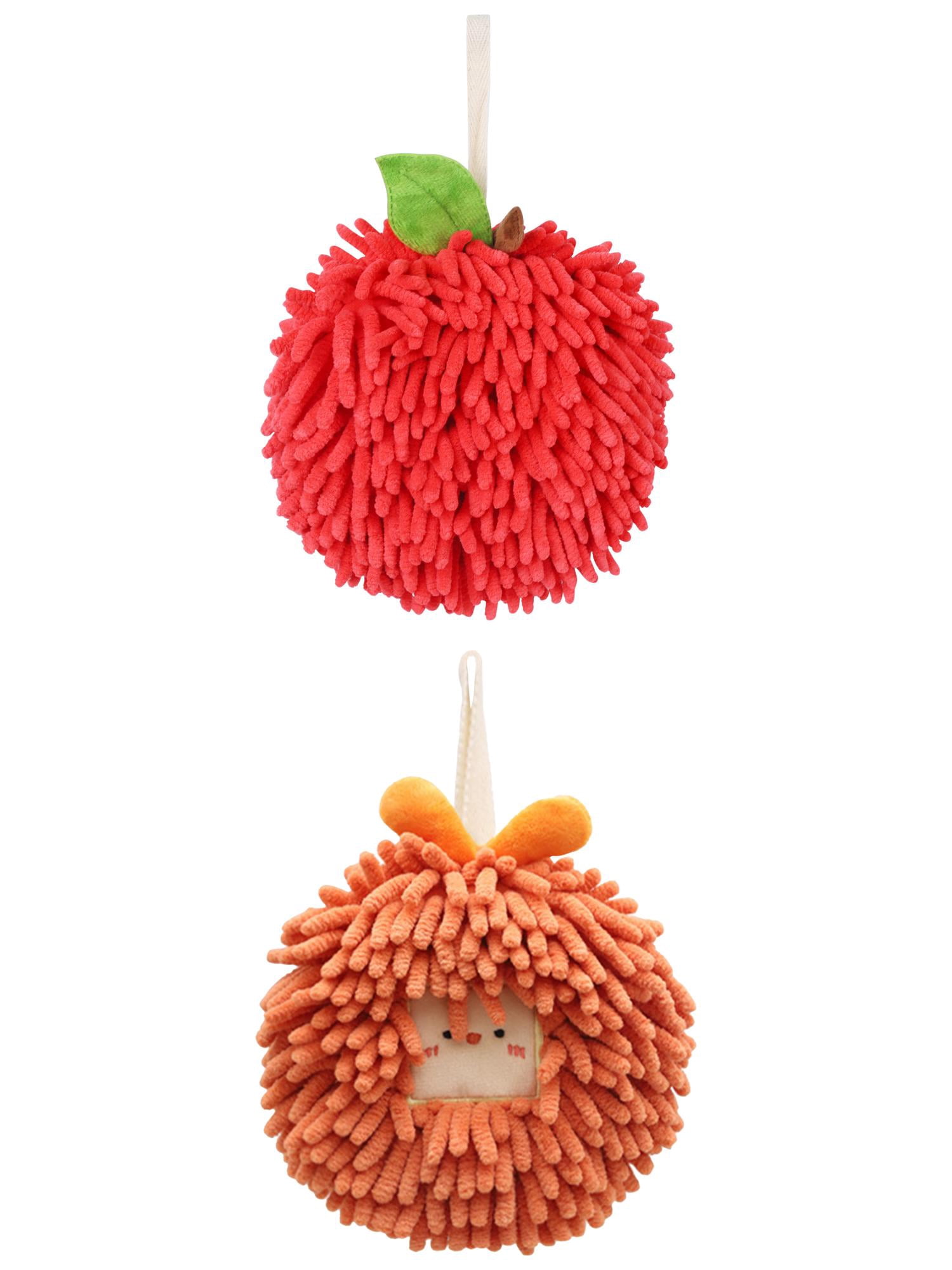 Unique Bargains Soft Chenille Ball Hand Towels 2 Pcs Red/Orange 6" x 6"/7" x 7"