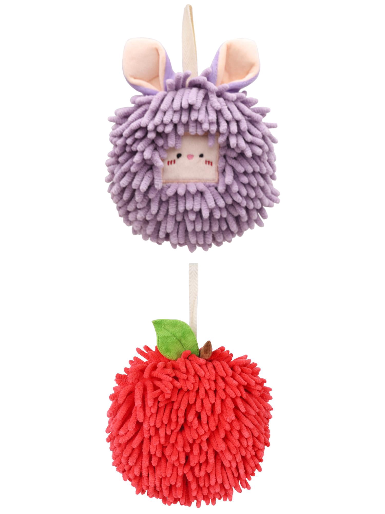 Unique Bargains Soft Chenille Ball Hand Towels 2 Pcs Red/Purple 6" x 6"/7" x 7"
