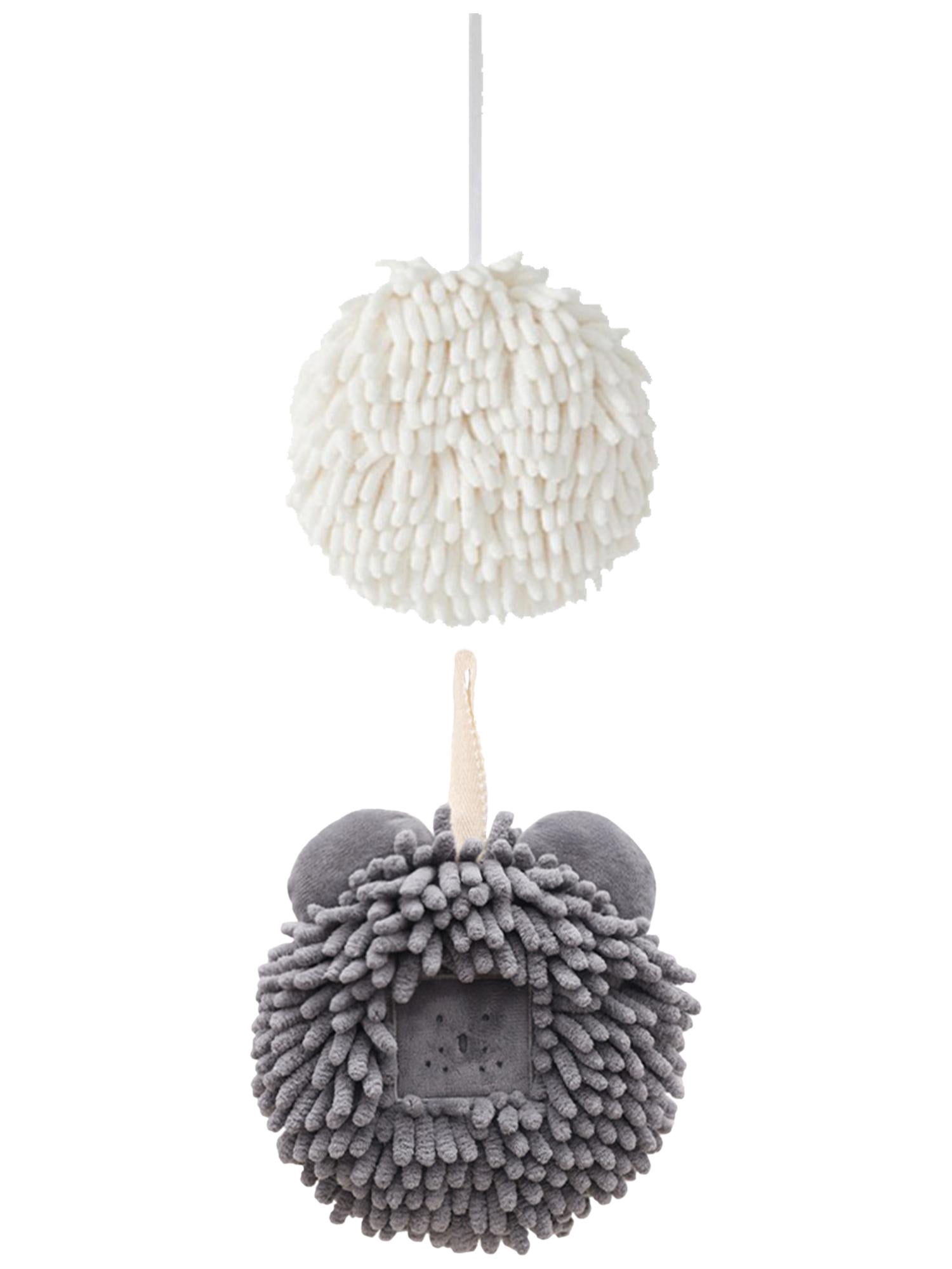 Unique Bargains Soft Chenille Ball Hand Towels 2 Pcs White/Dark Grey 6" x 6"/7" x 7"