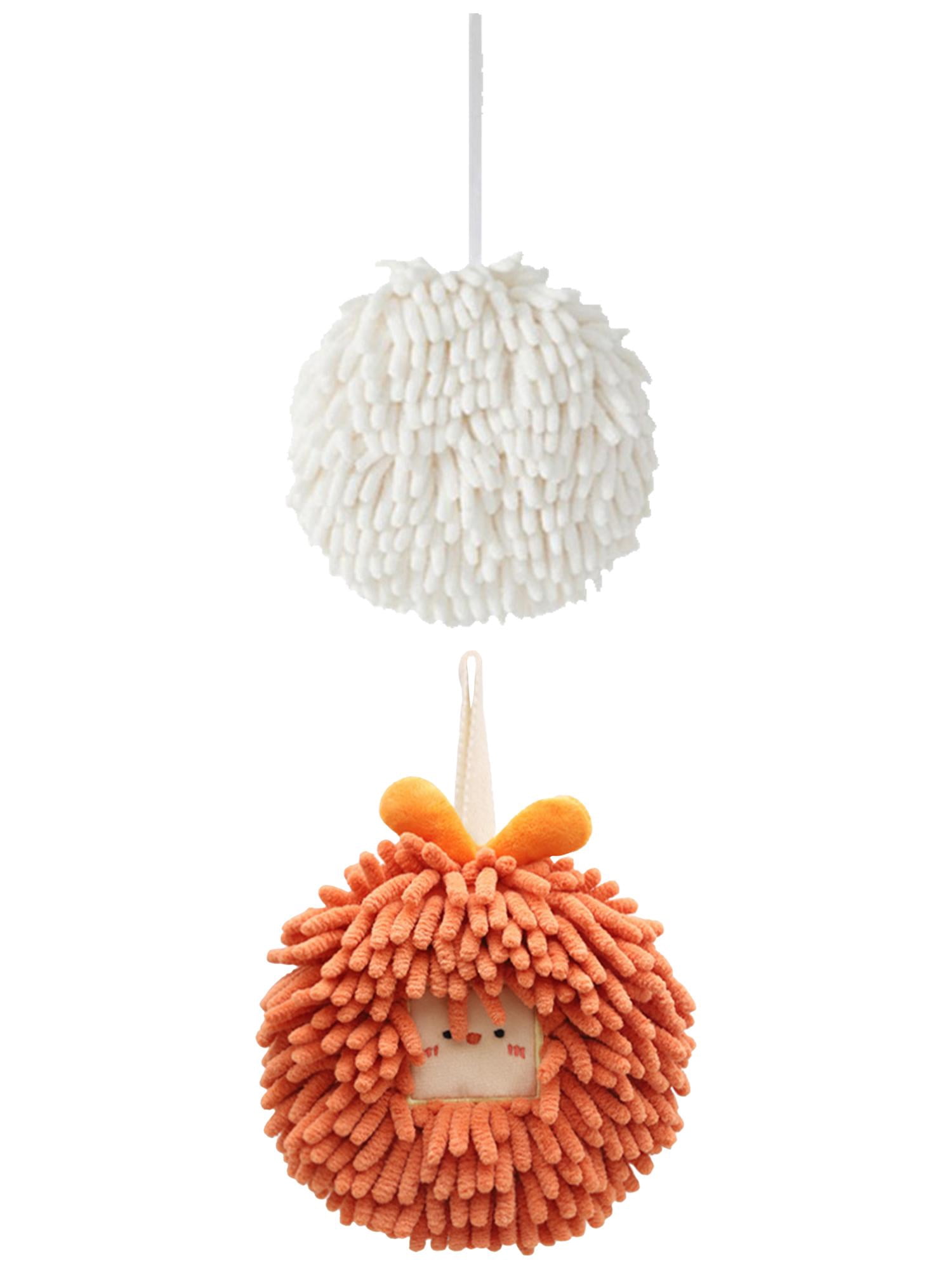 Unique Bargains Soft Chenille Ball Hand Towels 2 Pcs White/Orange 6" x 6"/7" x 7"
