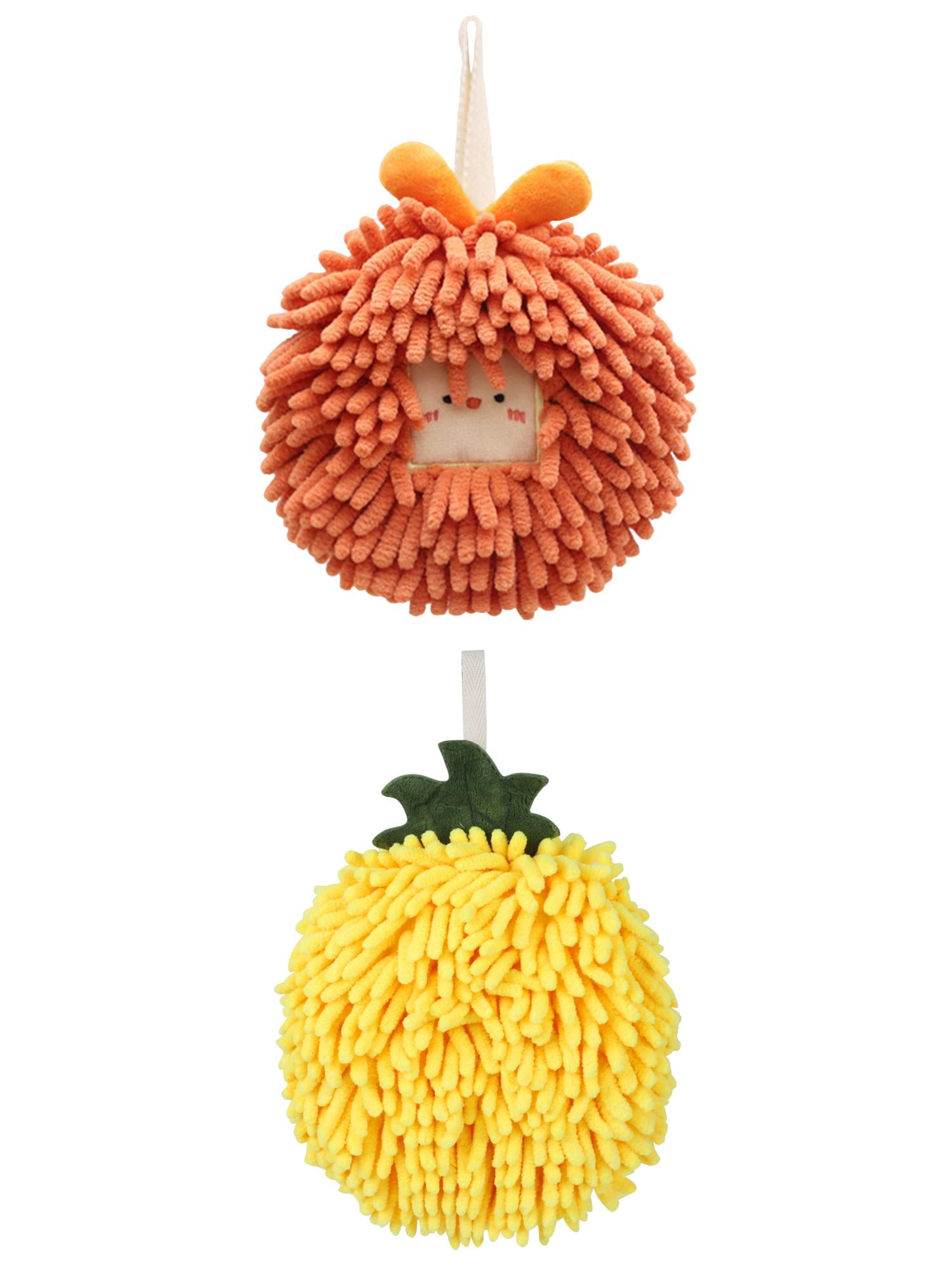 Unique Bargains Soft Chenille Ball Hand Towels 2 Pcs Yellow/Orange 6" x 6"/7" x 7"