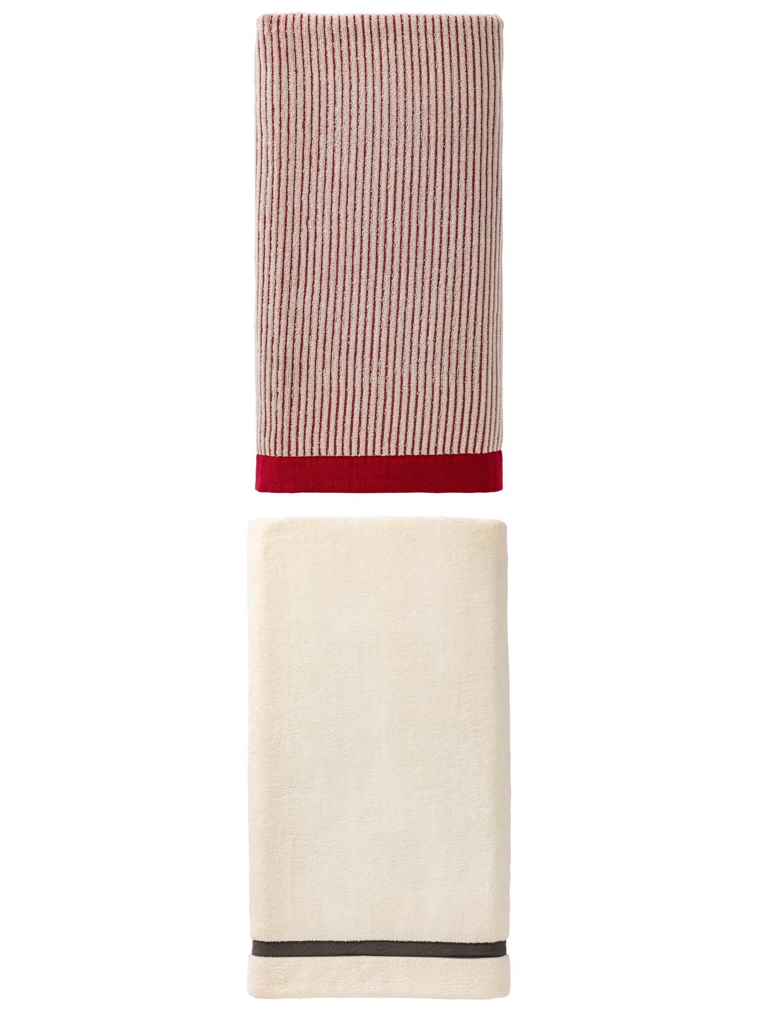 Unique Bargains Soft Coral Fleece Bath Towel 2 Pack Beige/Red 63" x 31"/55" x 28"